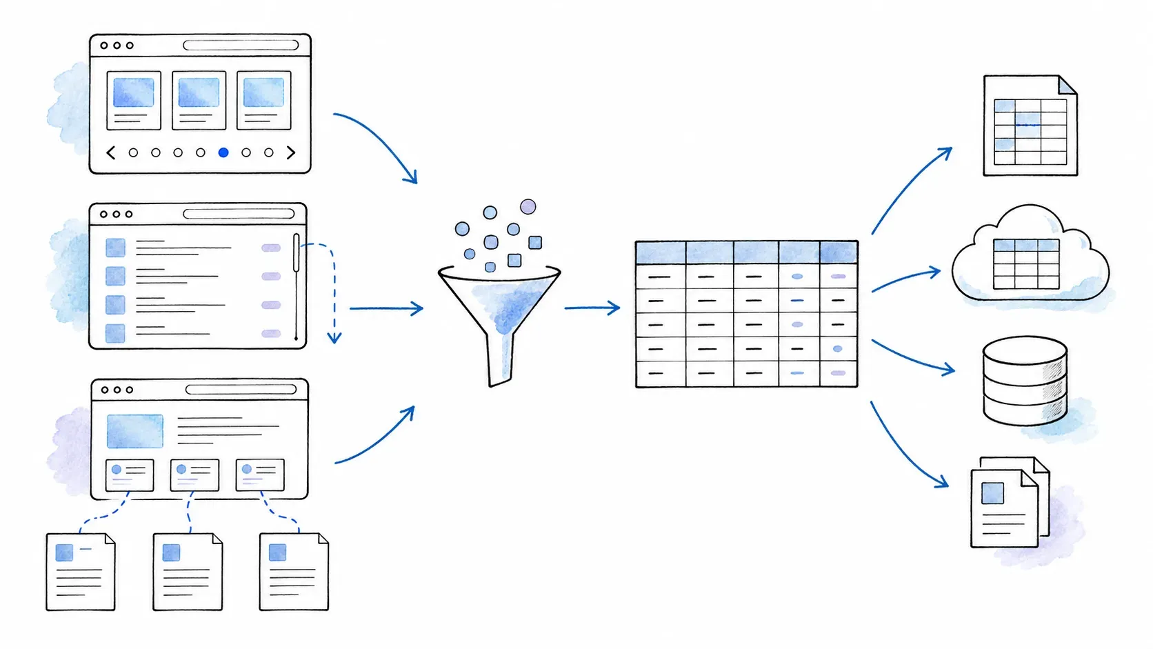 Paginated scrolling and linked pages flowing to downstream destinations