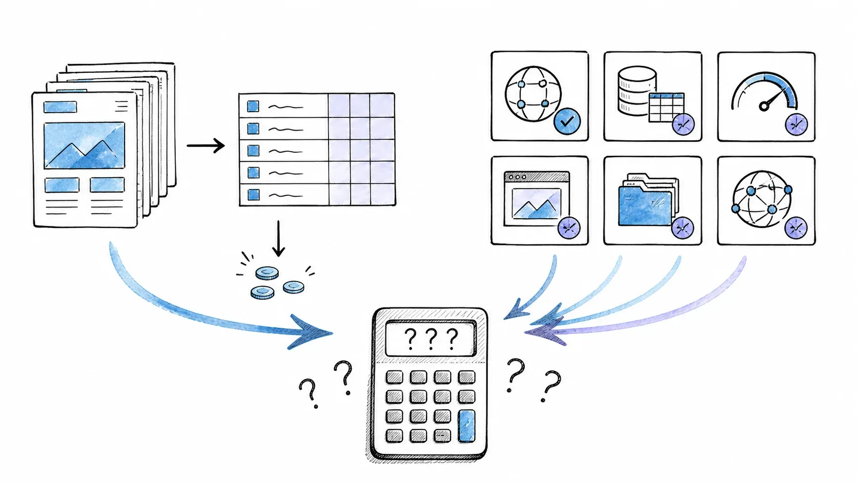 Output-row credits and heterogeneous web-data pricing meters