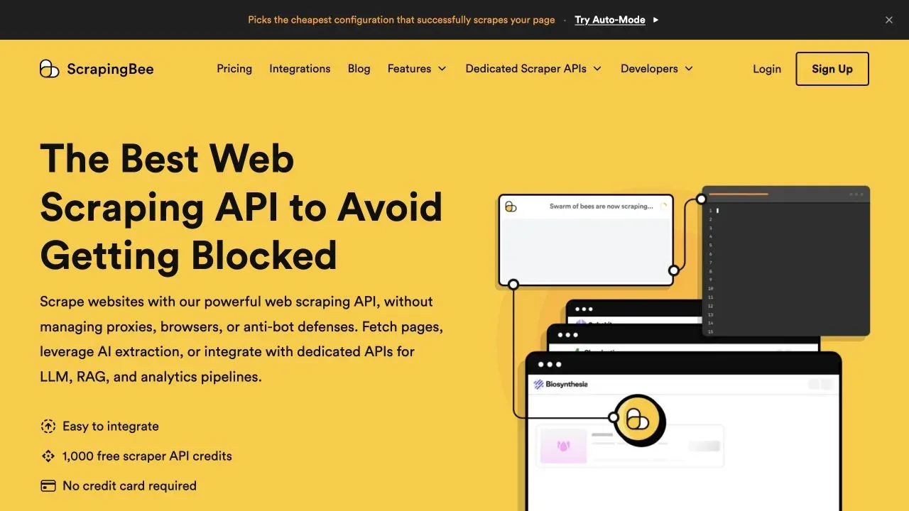 Official ScrapingBee website screenshot