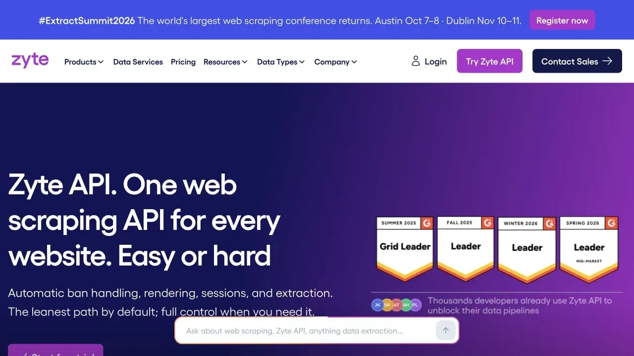 Official Zyte website screenshot