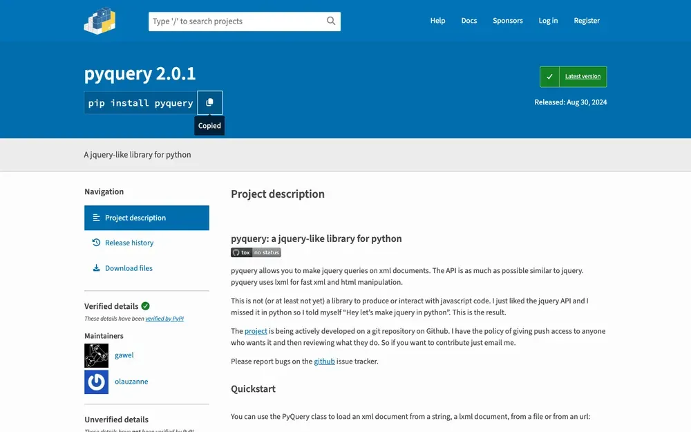 pyquery-pypi-project-page.png