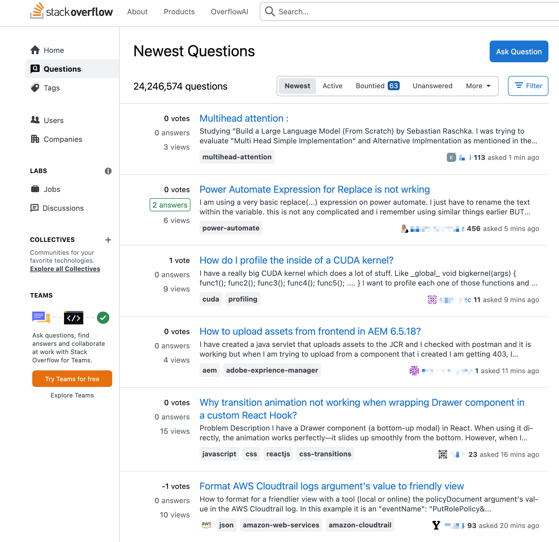 Questions Screenshot