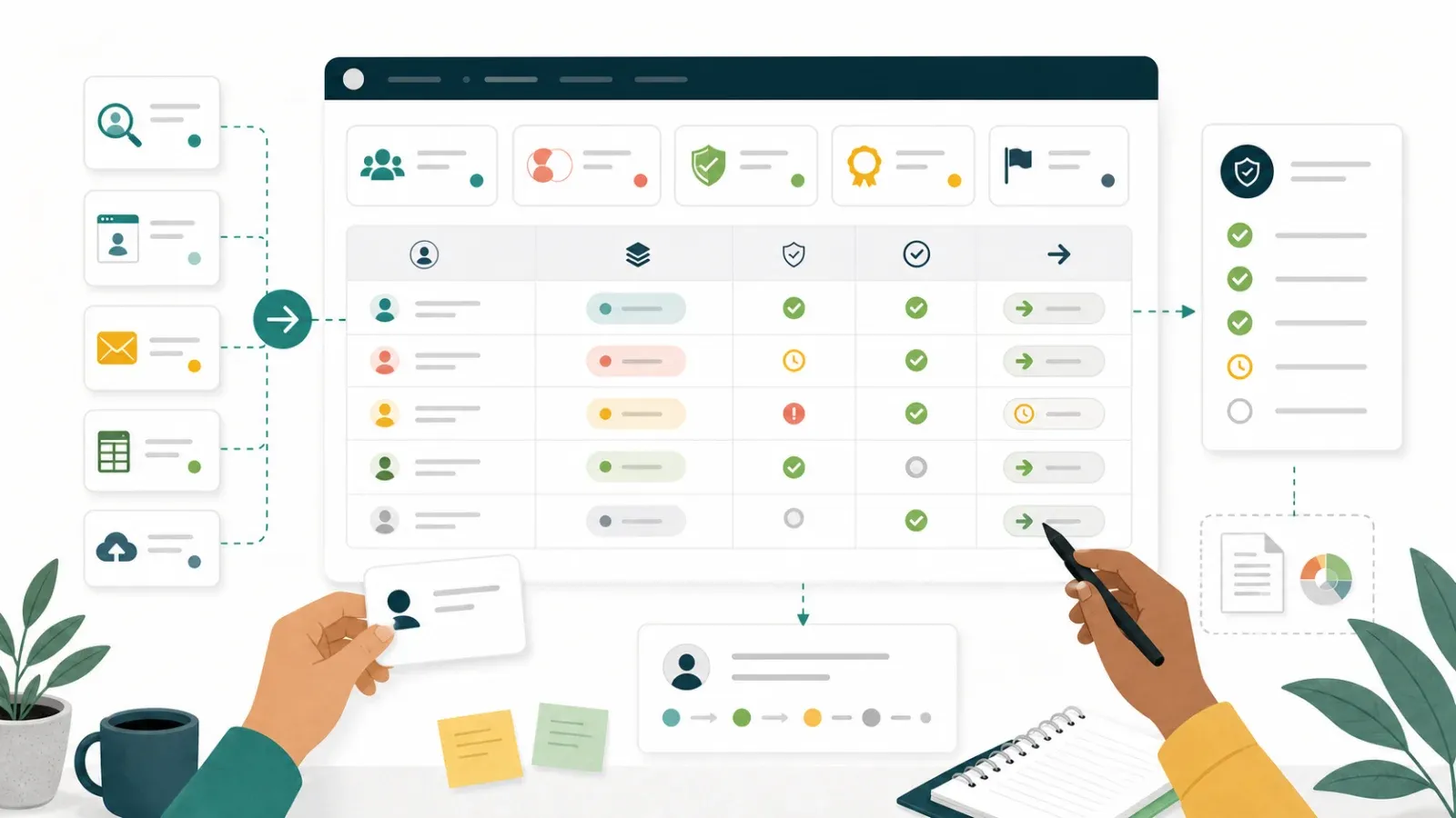 CRM data hygiene dashboard with source tags, deduplication, and verification checks