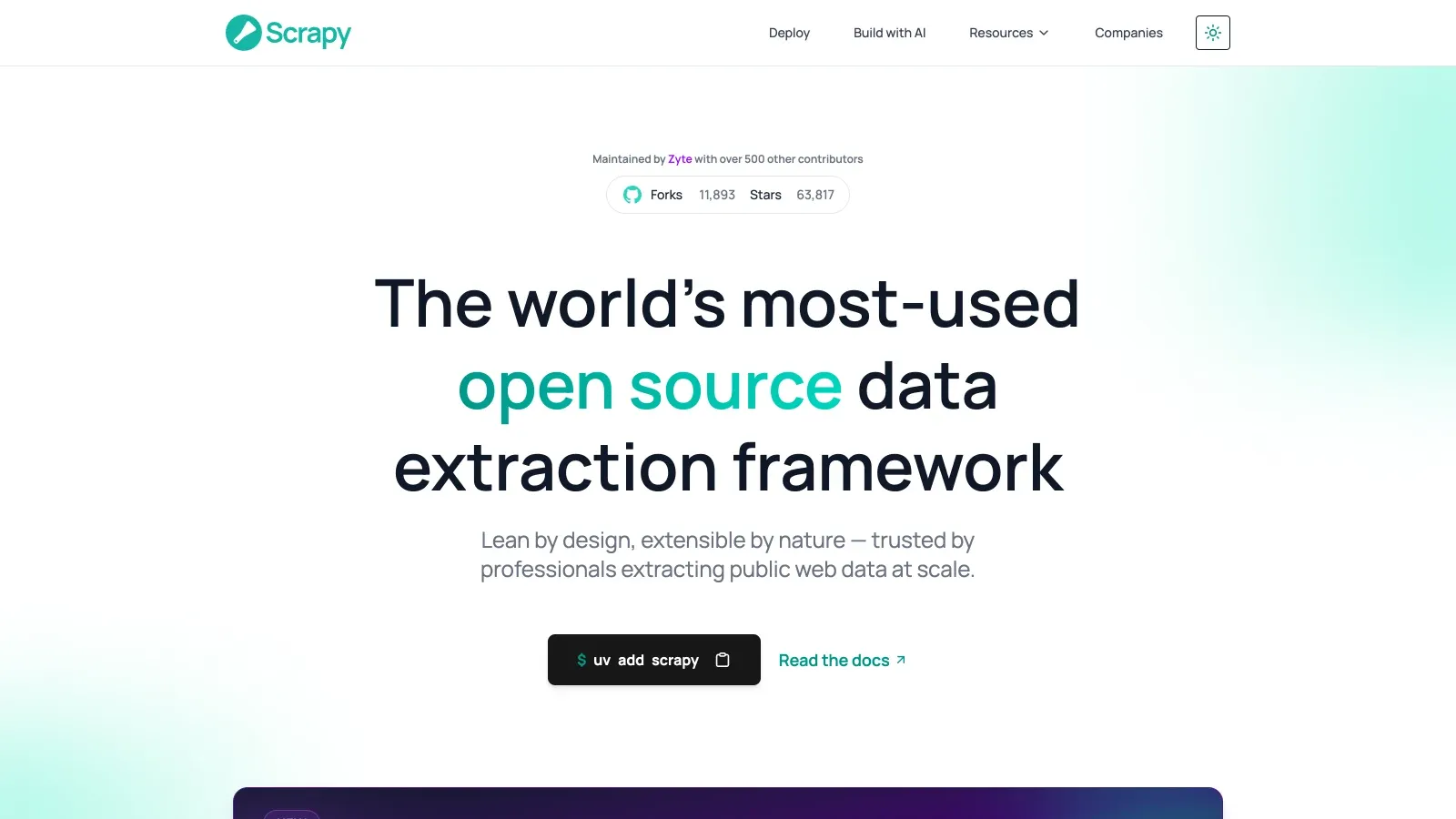 Scrapy official website screenshot
