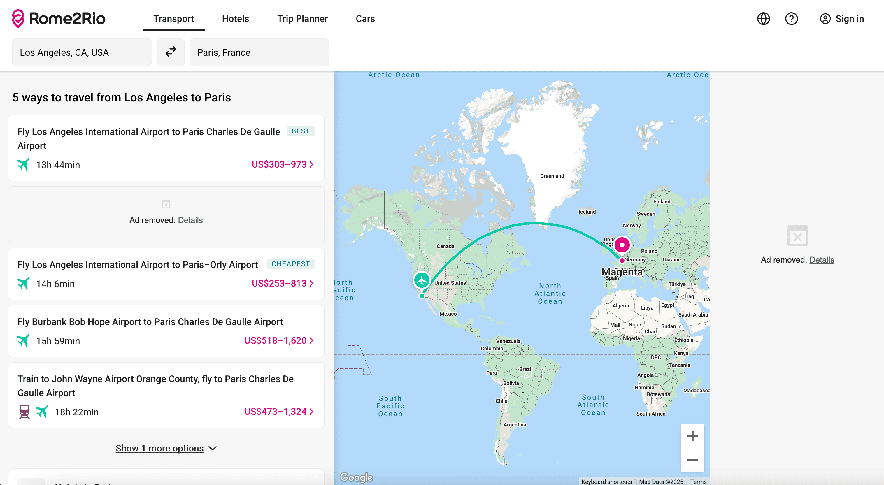 Flights Search Result Screenshot