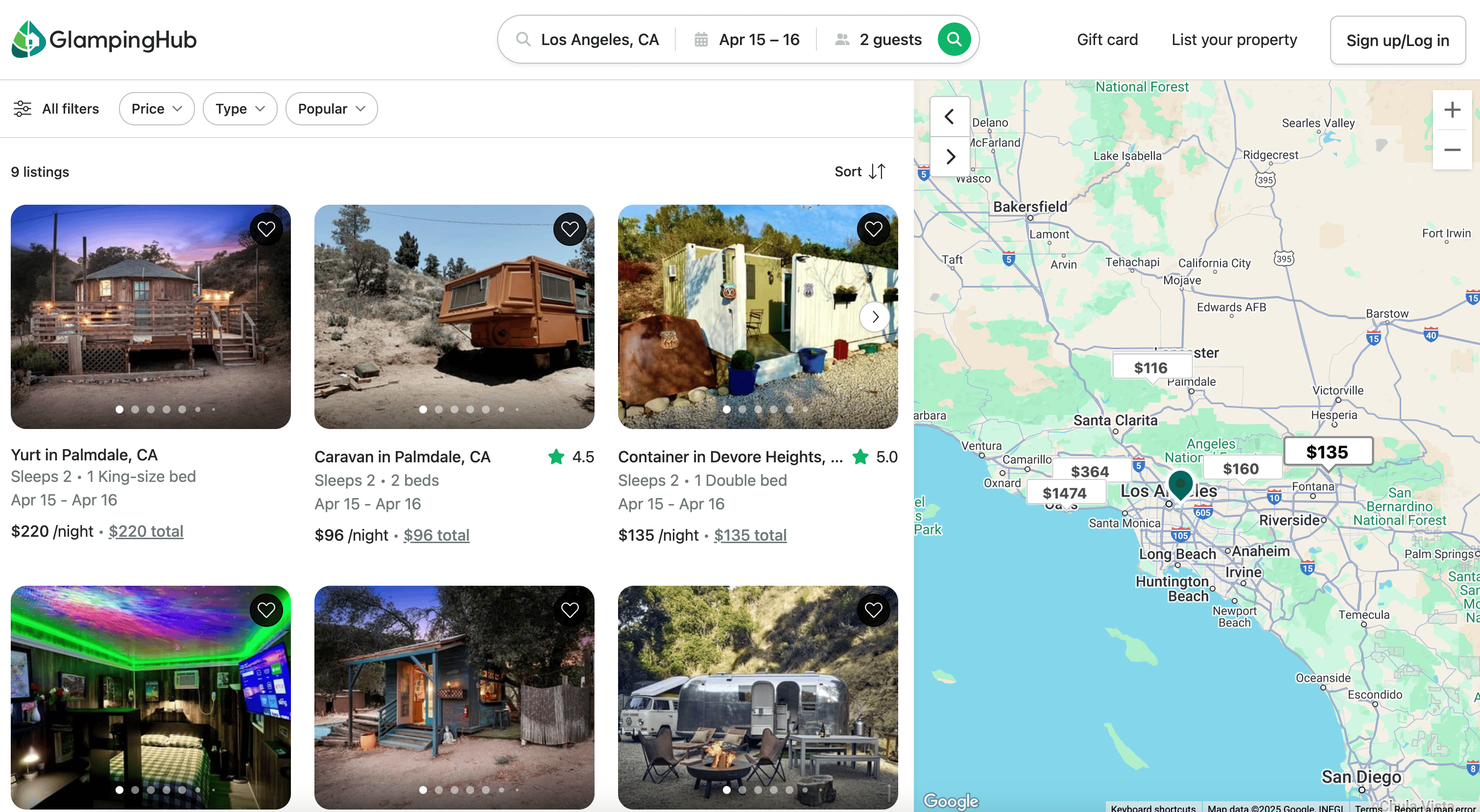 Glamping Search Result Screenshot