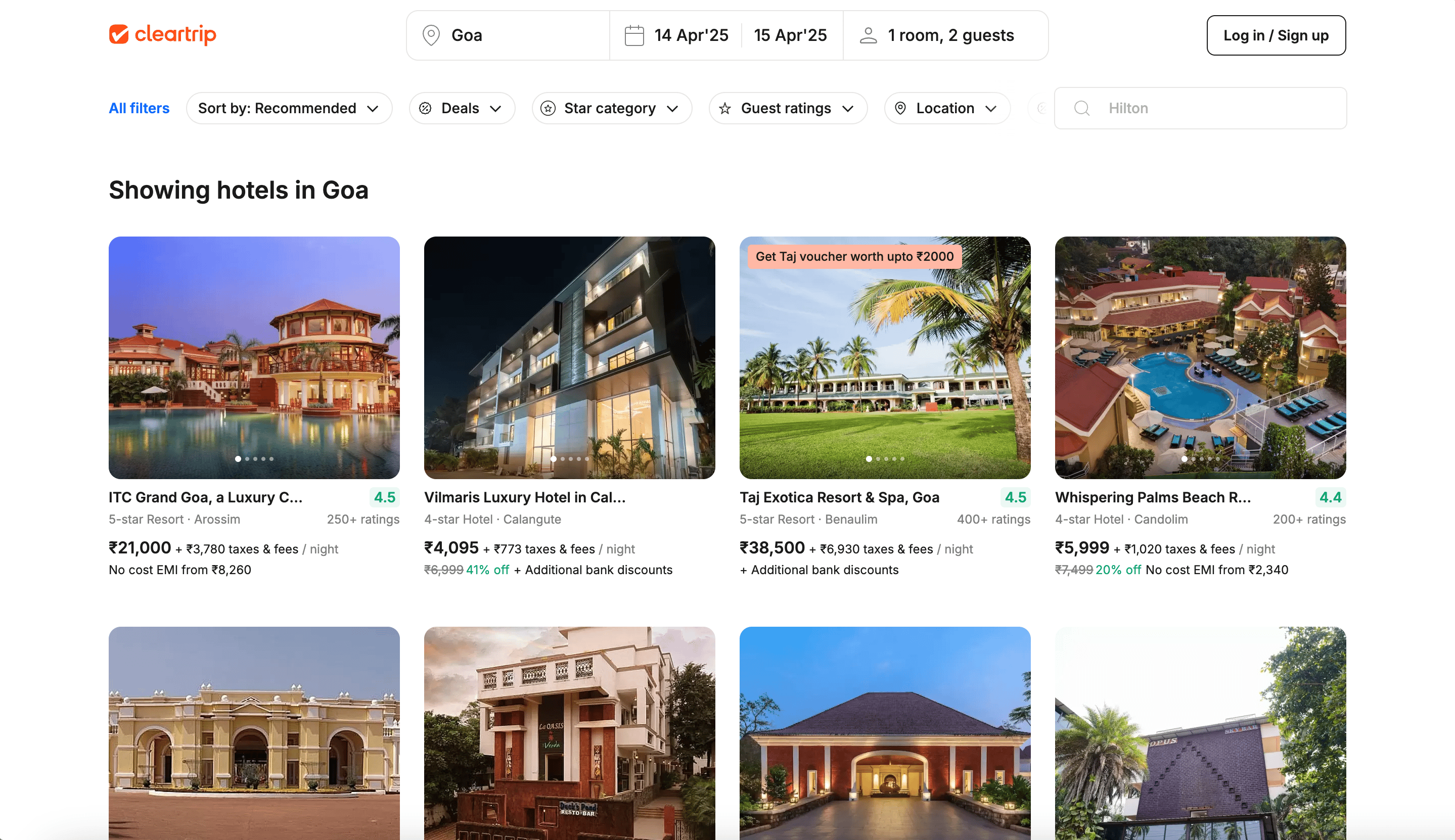 Captura de pantalla de Resultados de Búsqueda de Hoteles