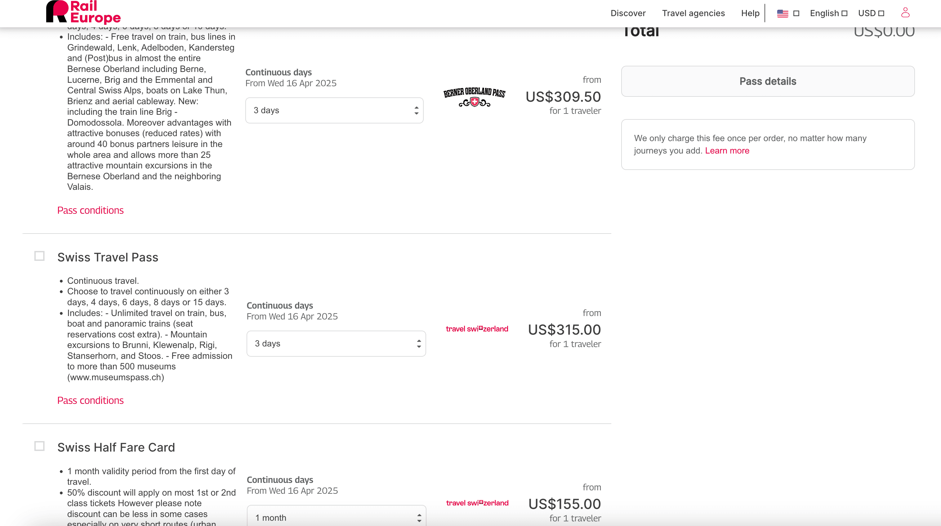 Travel Pass Search Result Screenshot