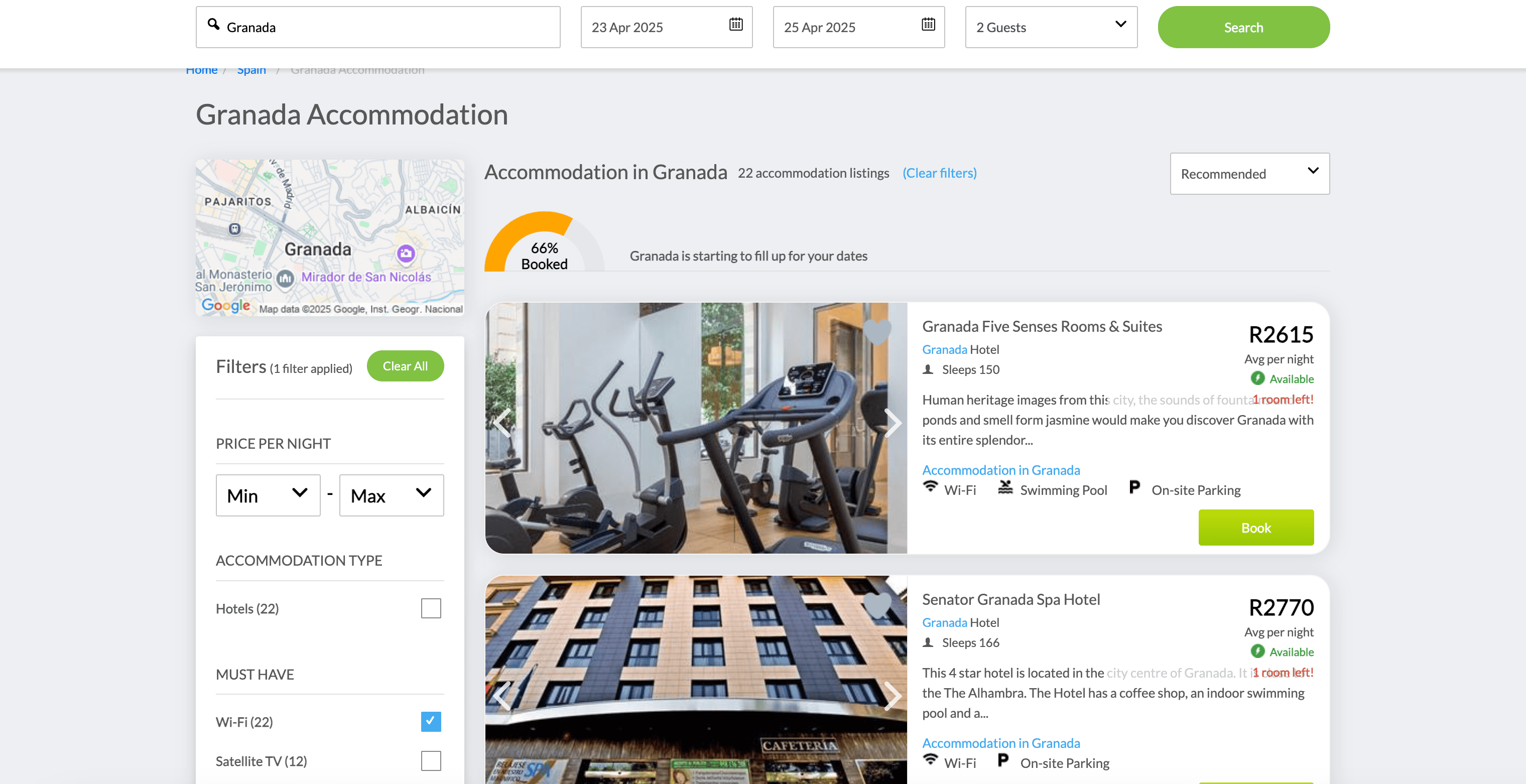 Accommodation Search Result Screenshot