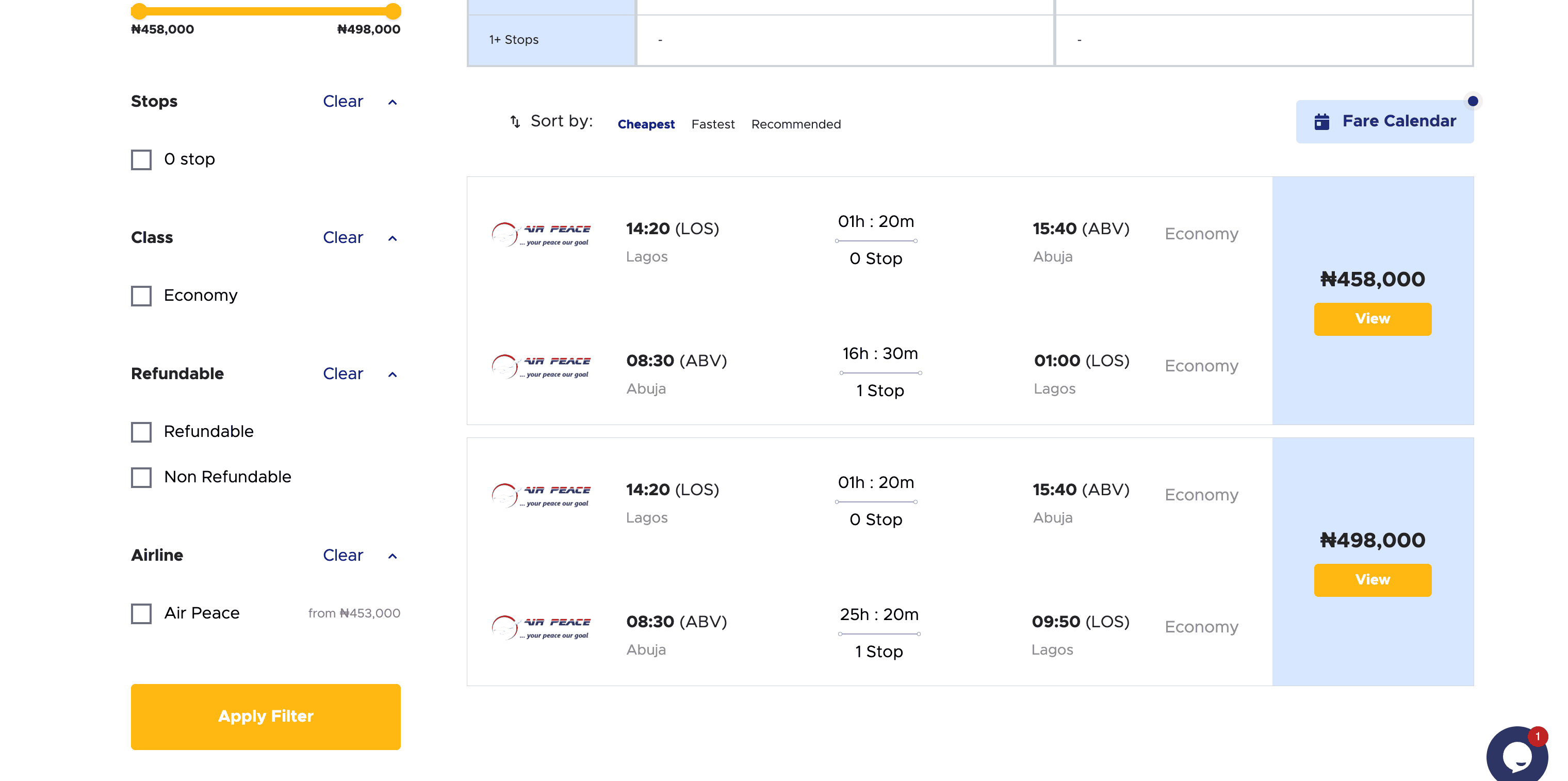 Travelbeta Flights Search Result Screenshot