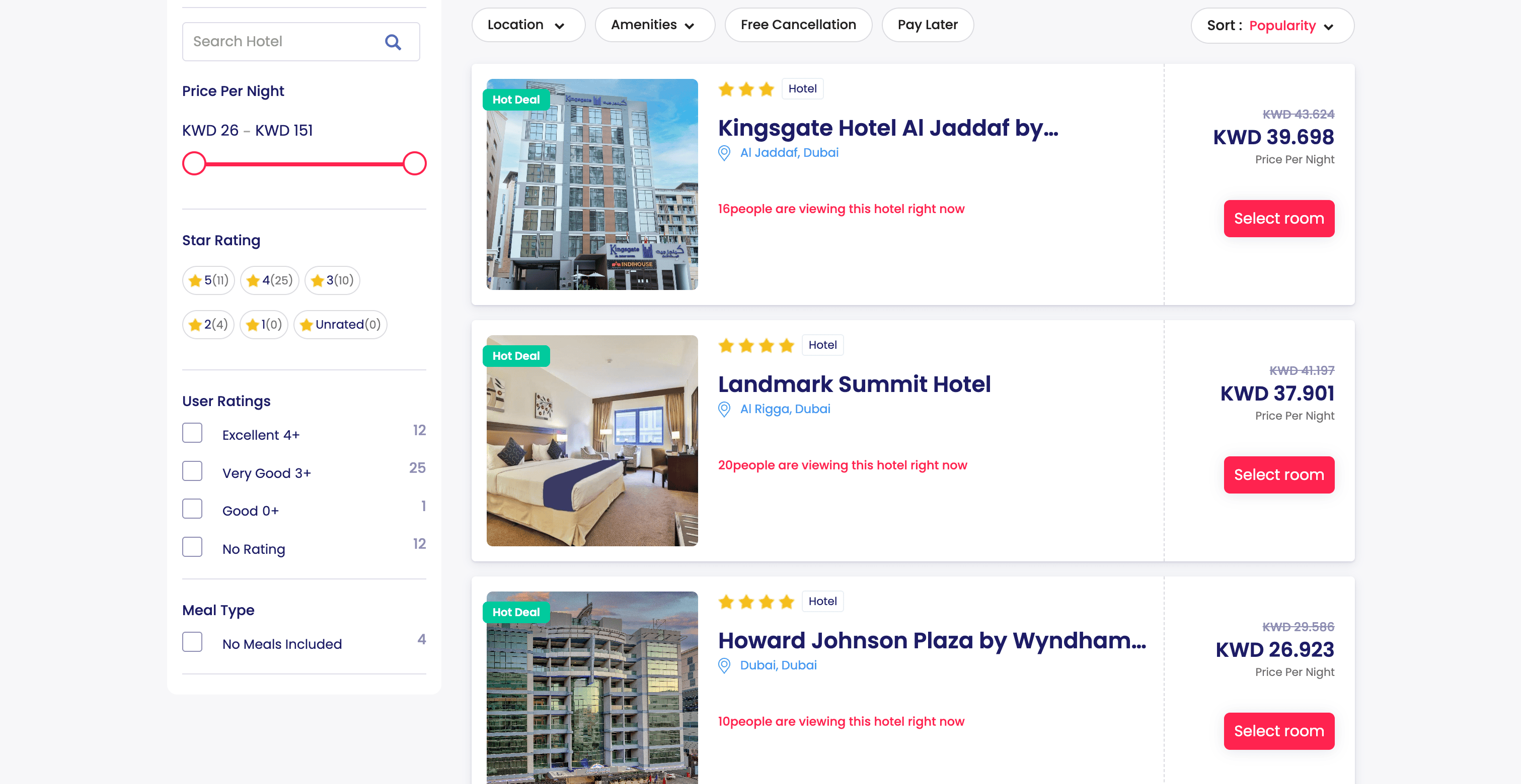 Rehlat Hotels Search Result Screenshot