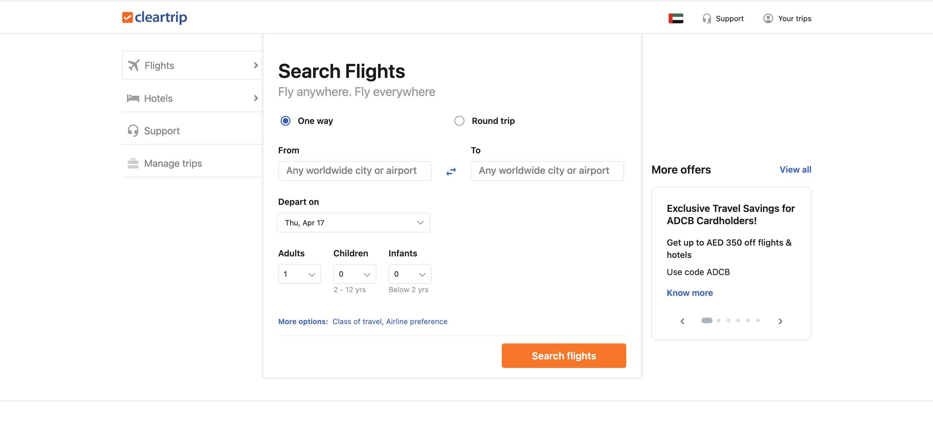 Cleartrip Homepage Screenshot