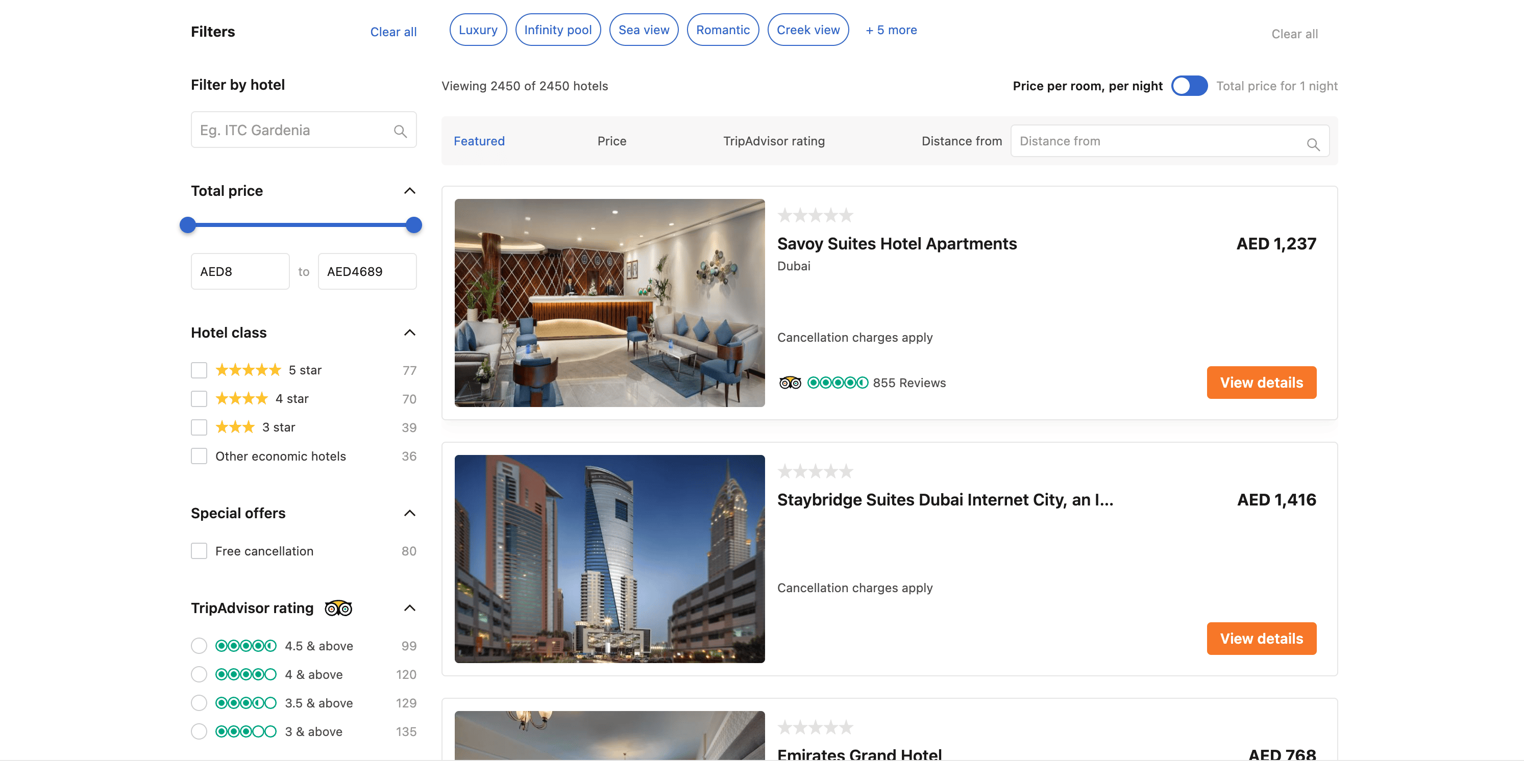 Cleartrip Hotels Search Result Screenshot