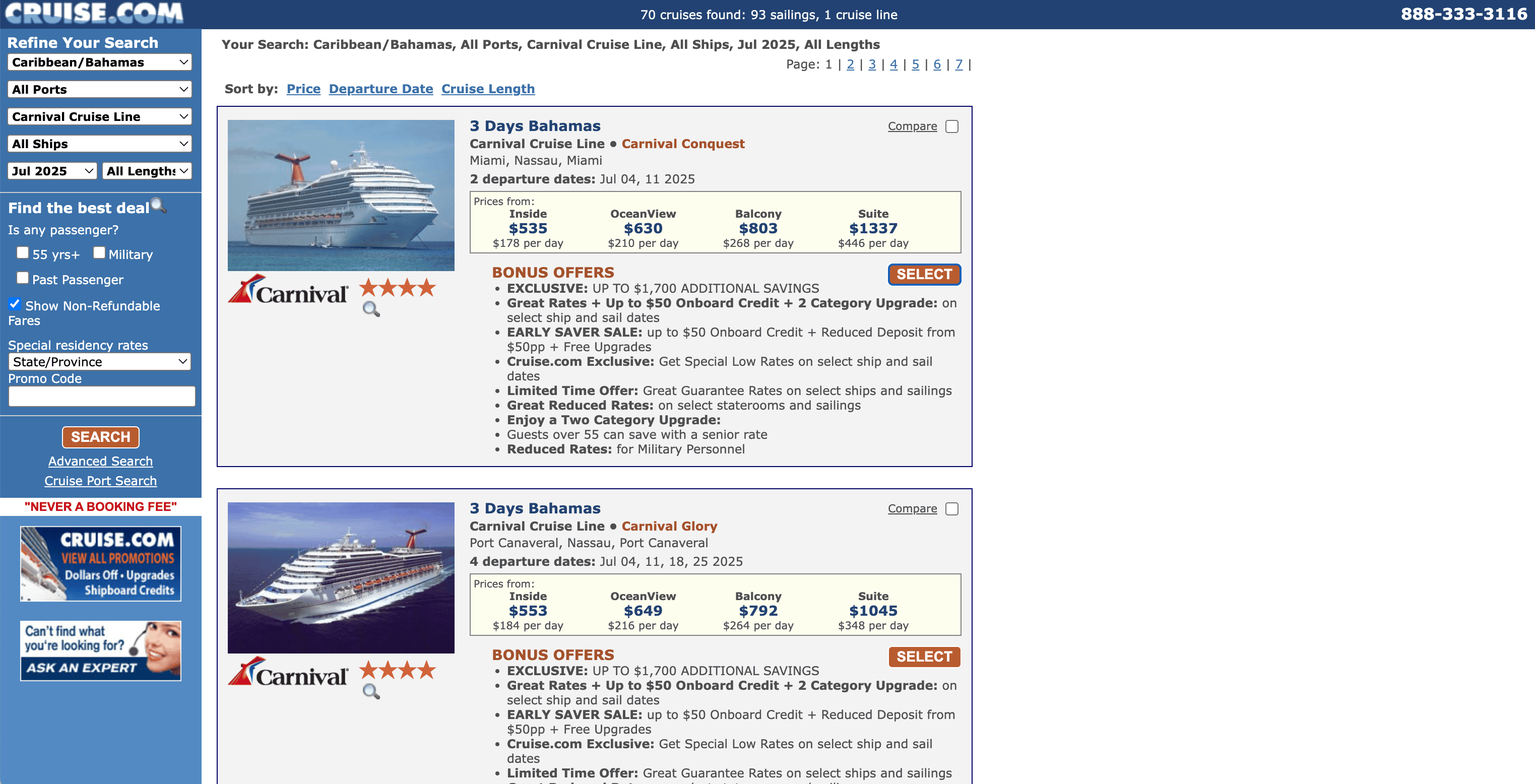 Cruise Search Result Page