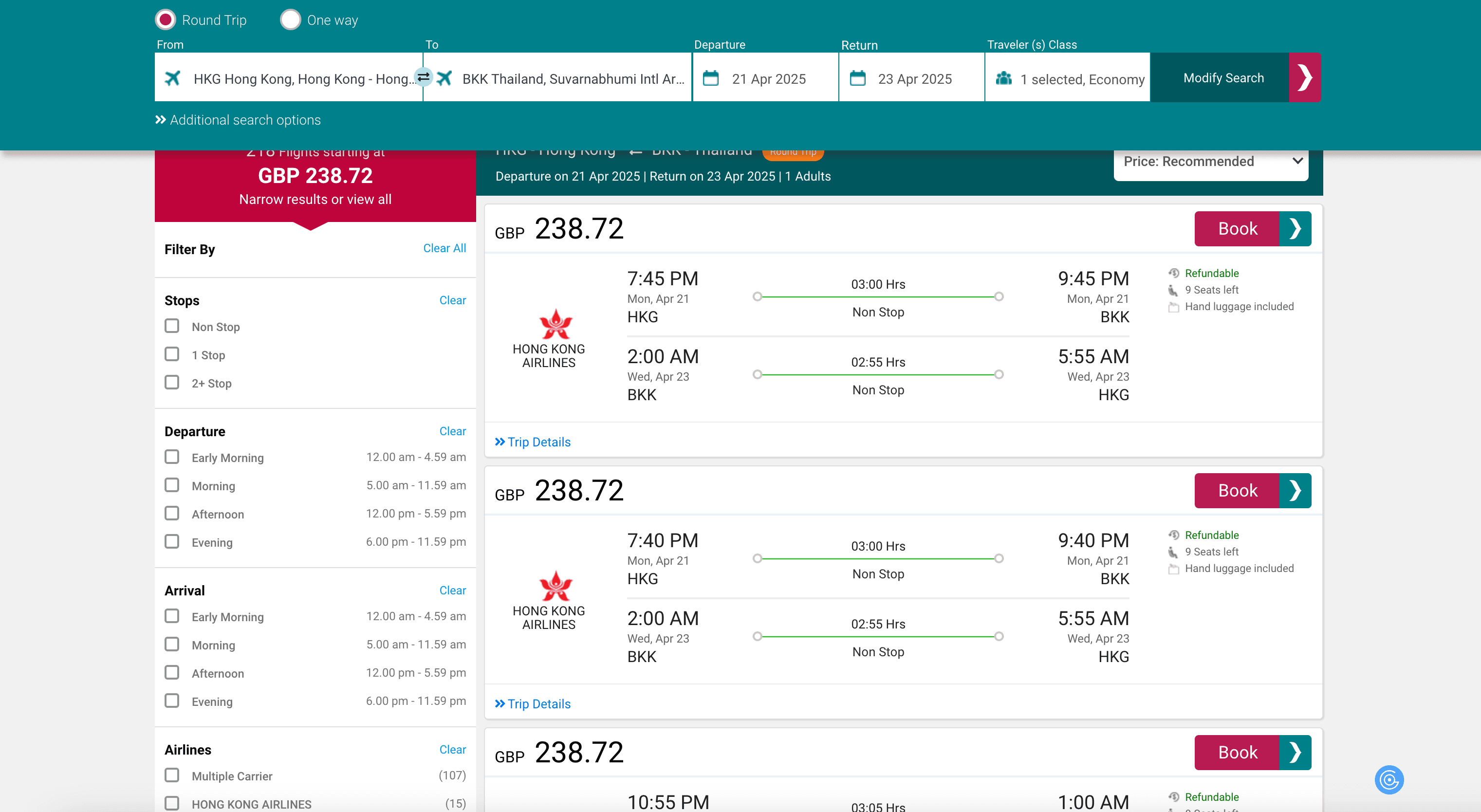Myholidays Flights Search Result