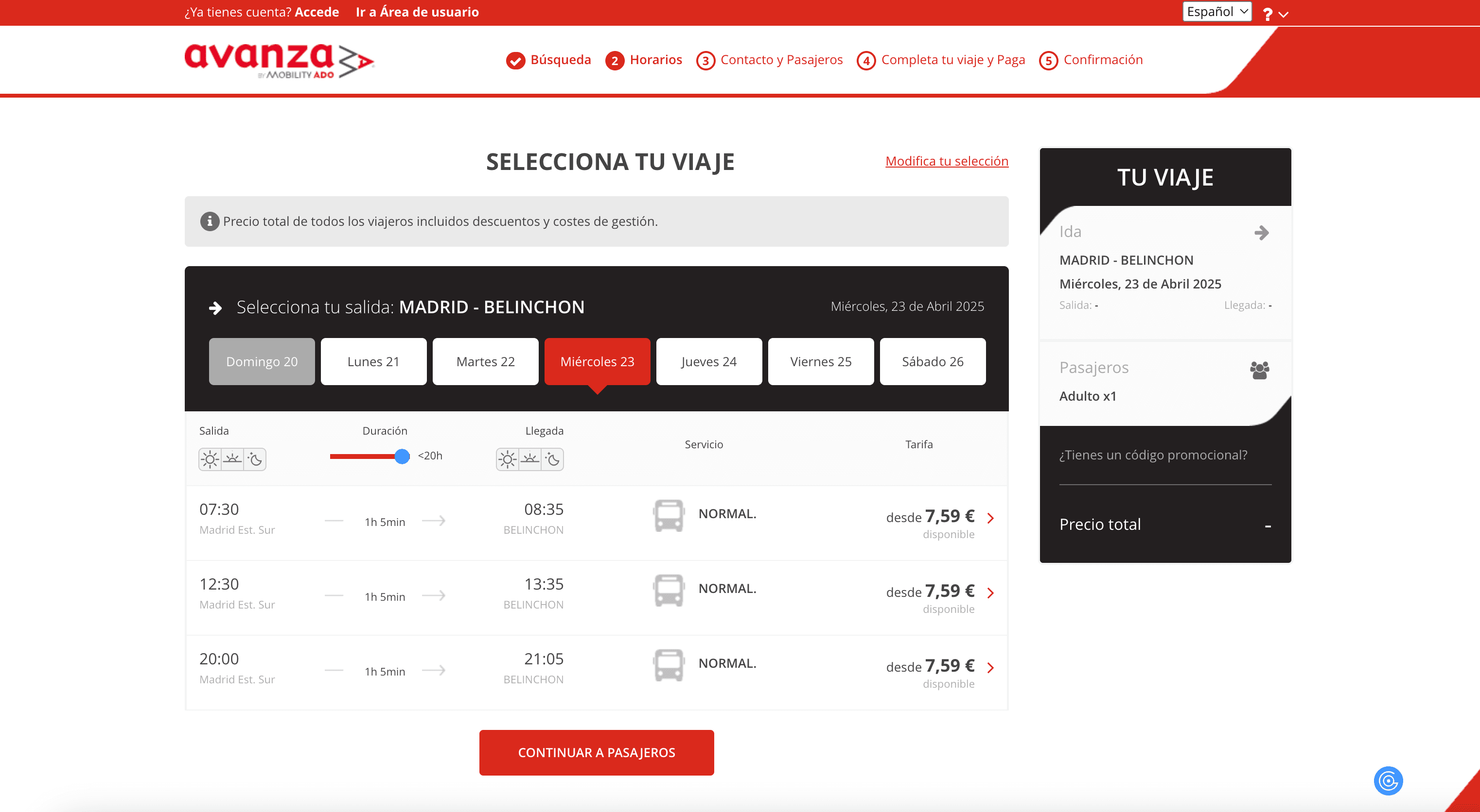 Avanza Bus Search Result Screenshot