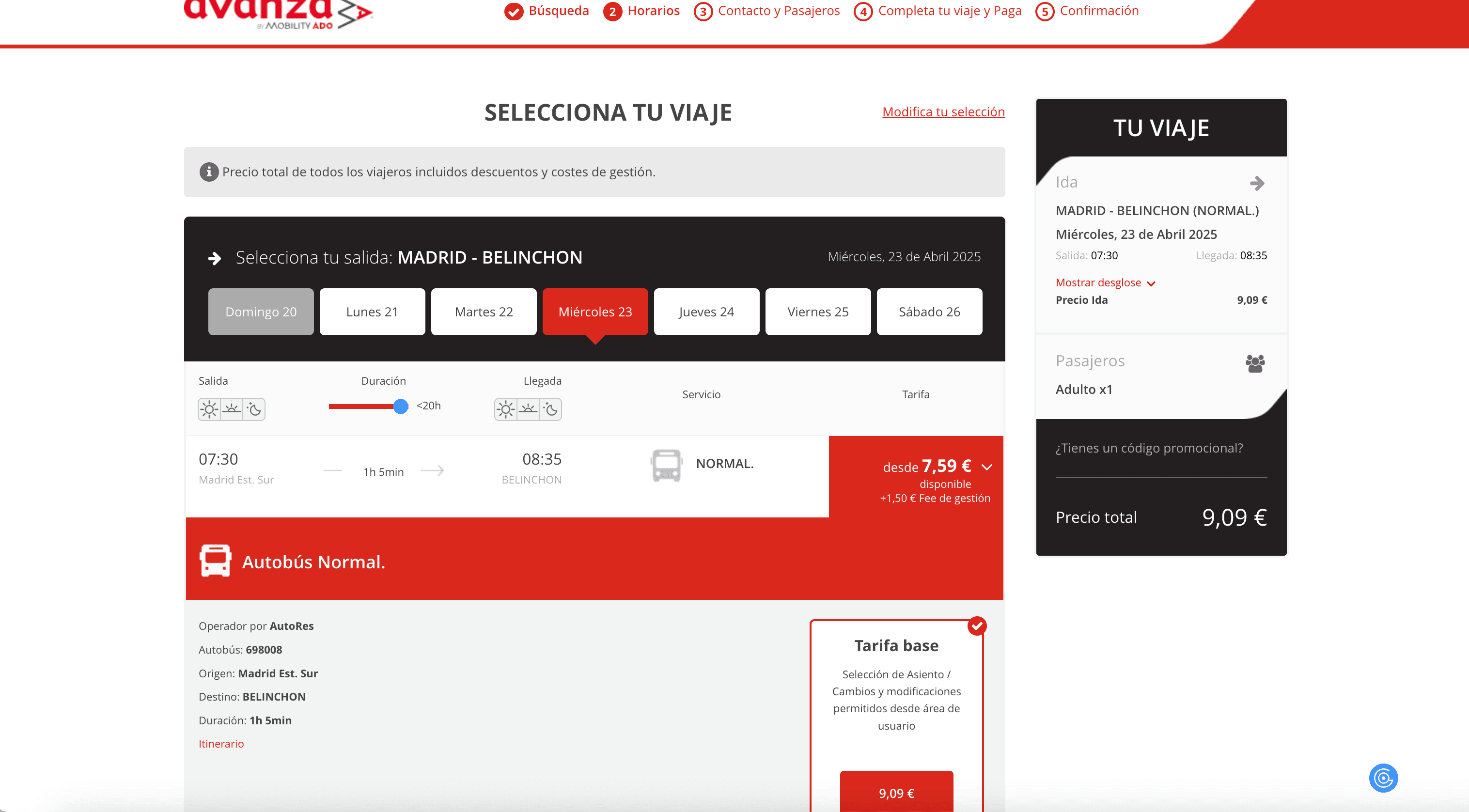 Avanza Bus Details Screenshot