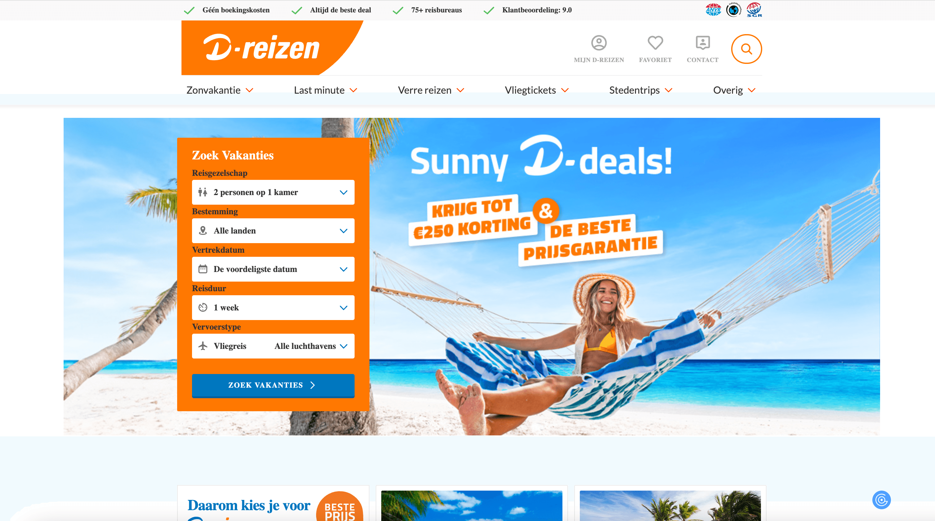 D-reizen Homepage Screenshot