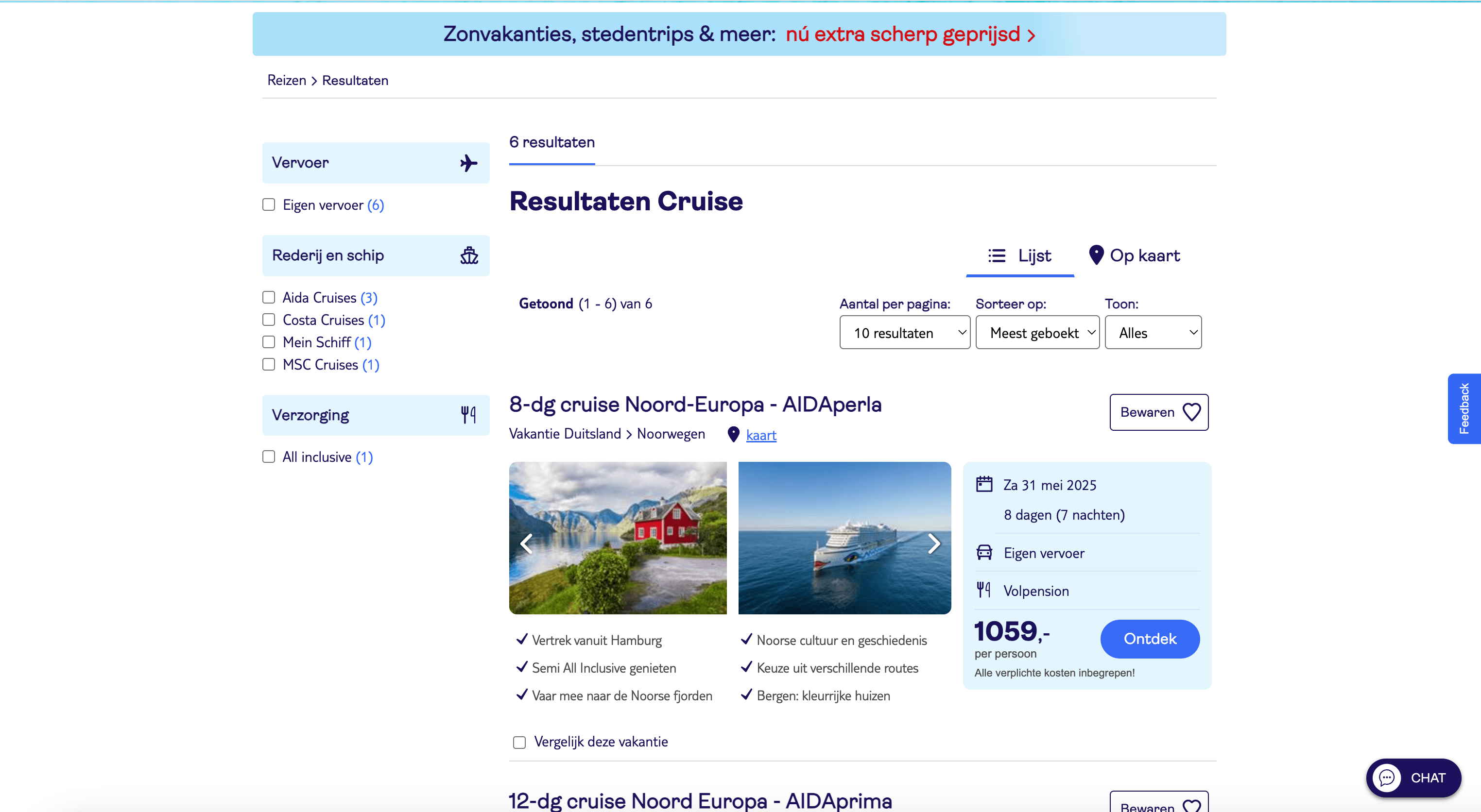 Kreuzfahrten Suchergebnis Screenshot