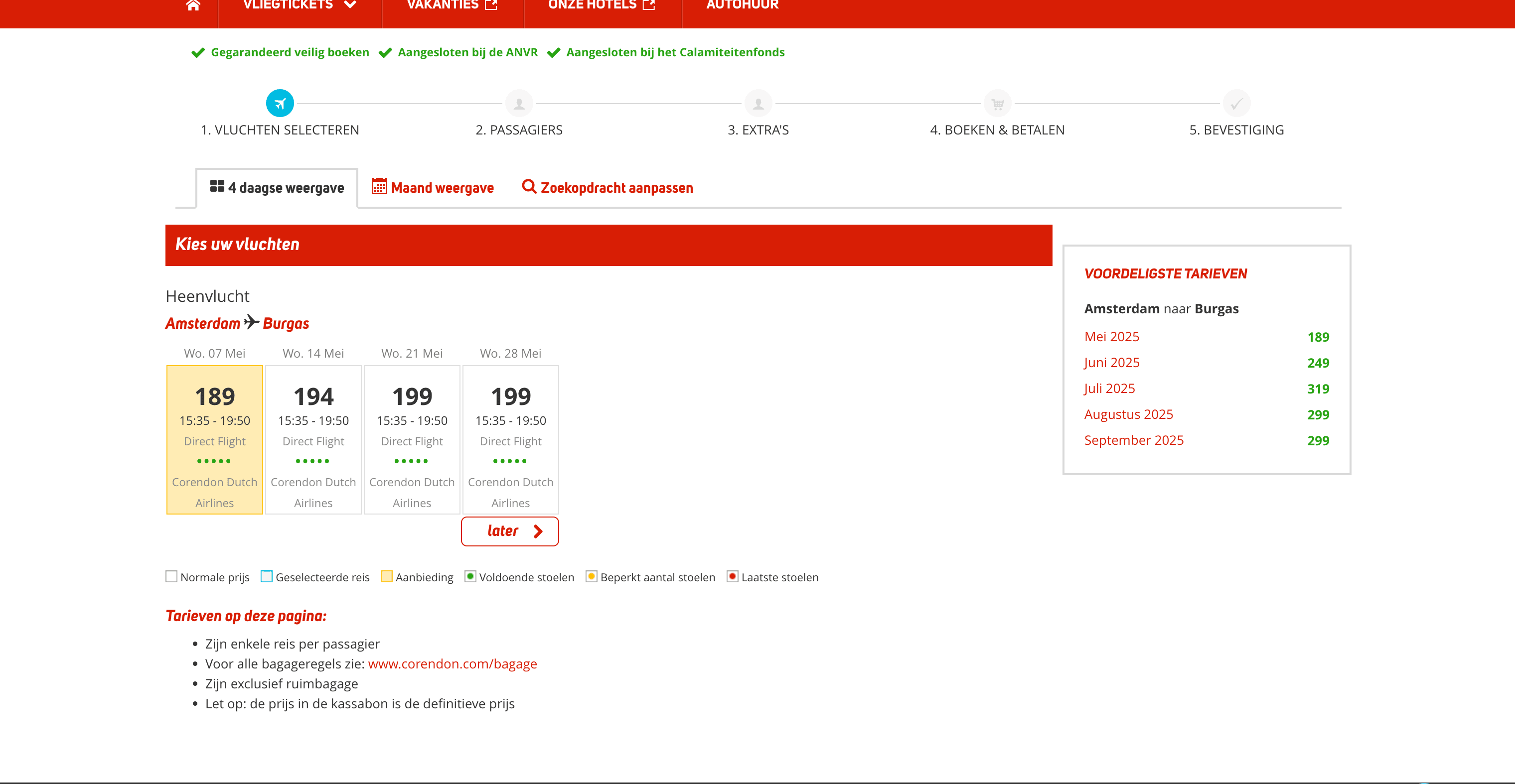 Corendon Flights Search Result Screenshot