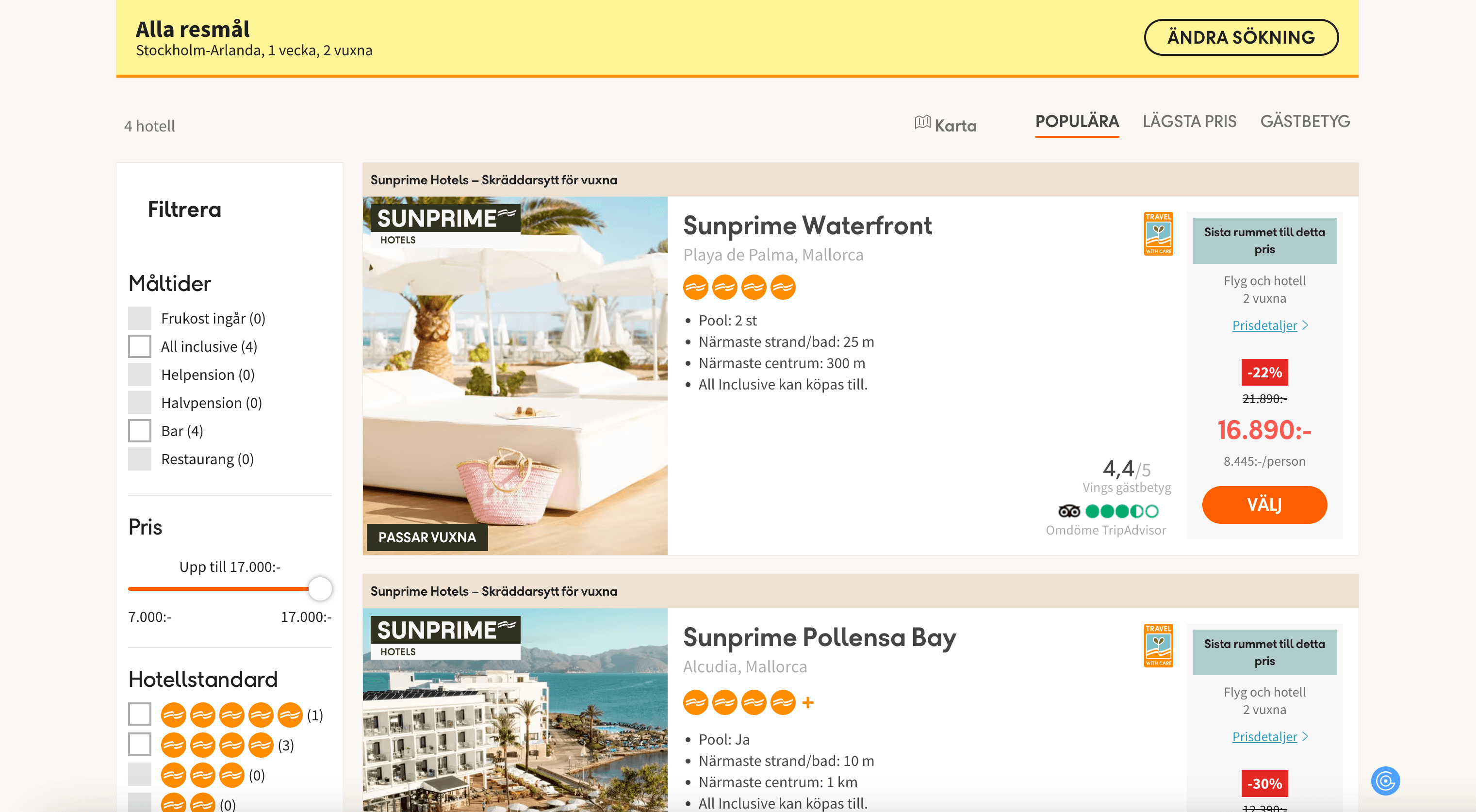 Ving SE Hotels Search Result Screenshot