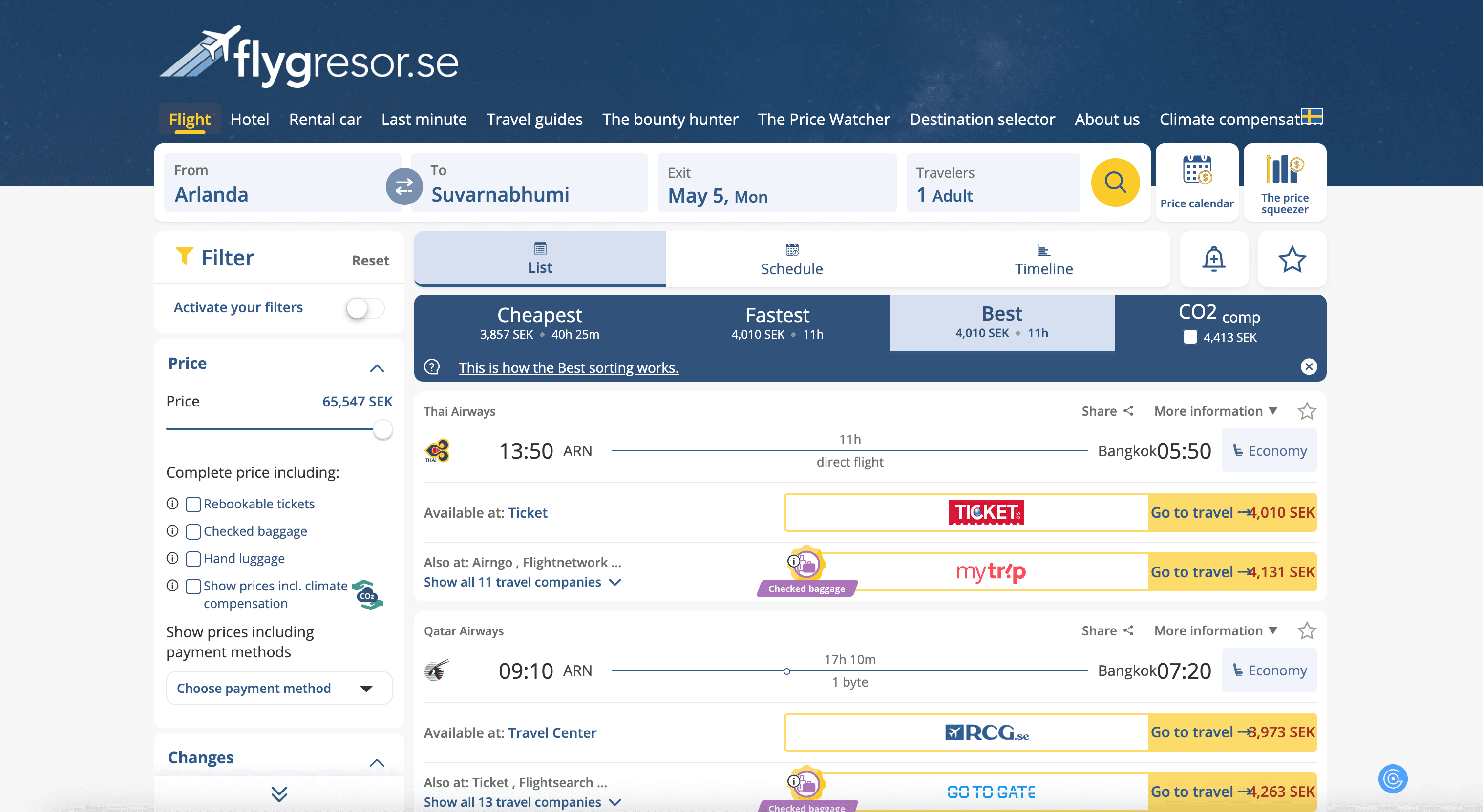 Flights Search Result Page