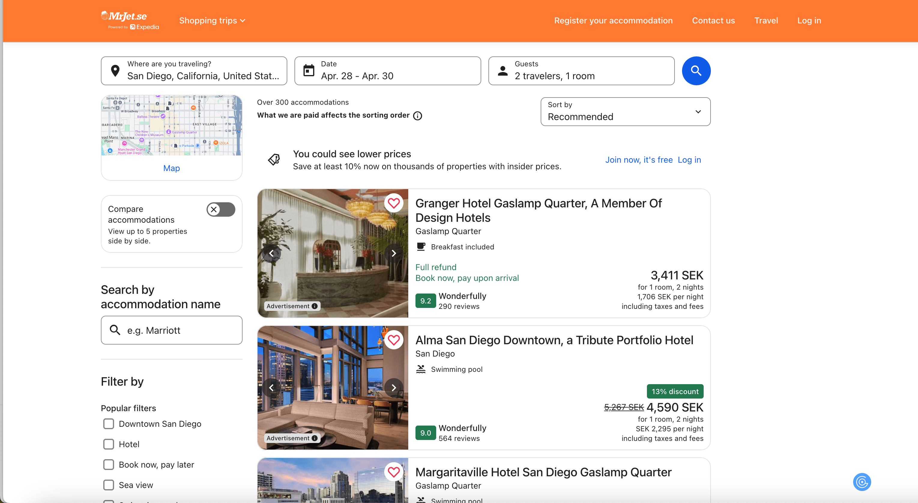 Accommodations Search Result Screenshot