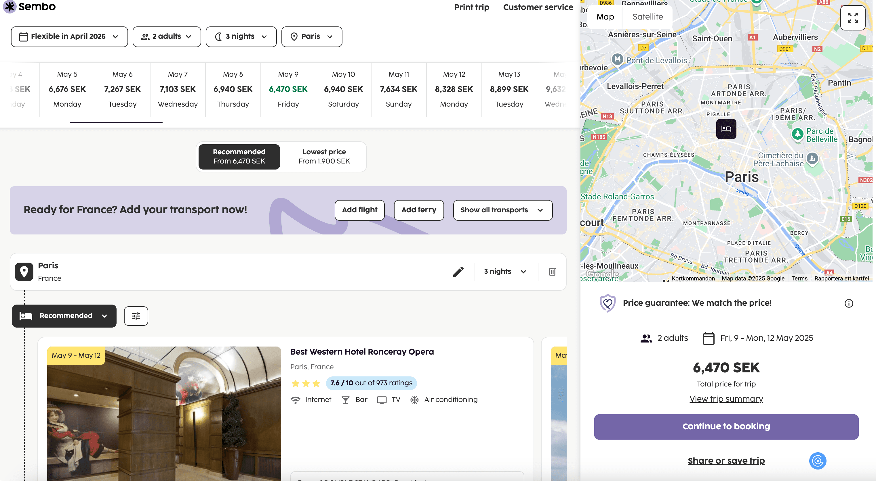 Sembo Hotels Search Result Screenshot