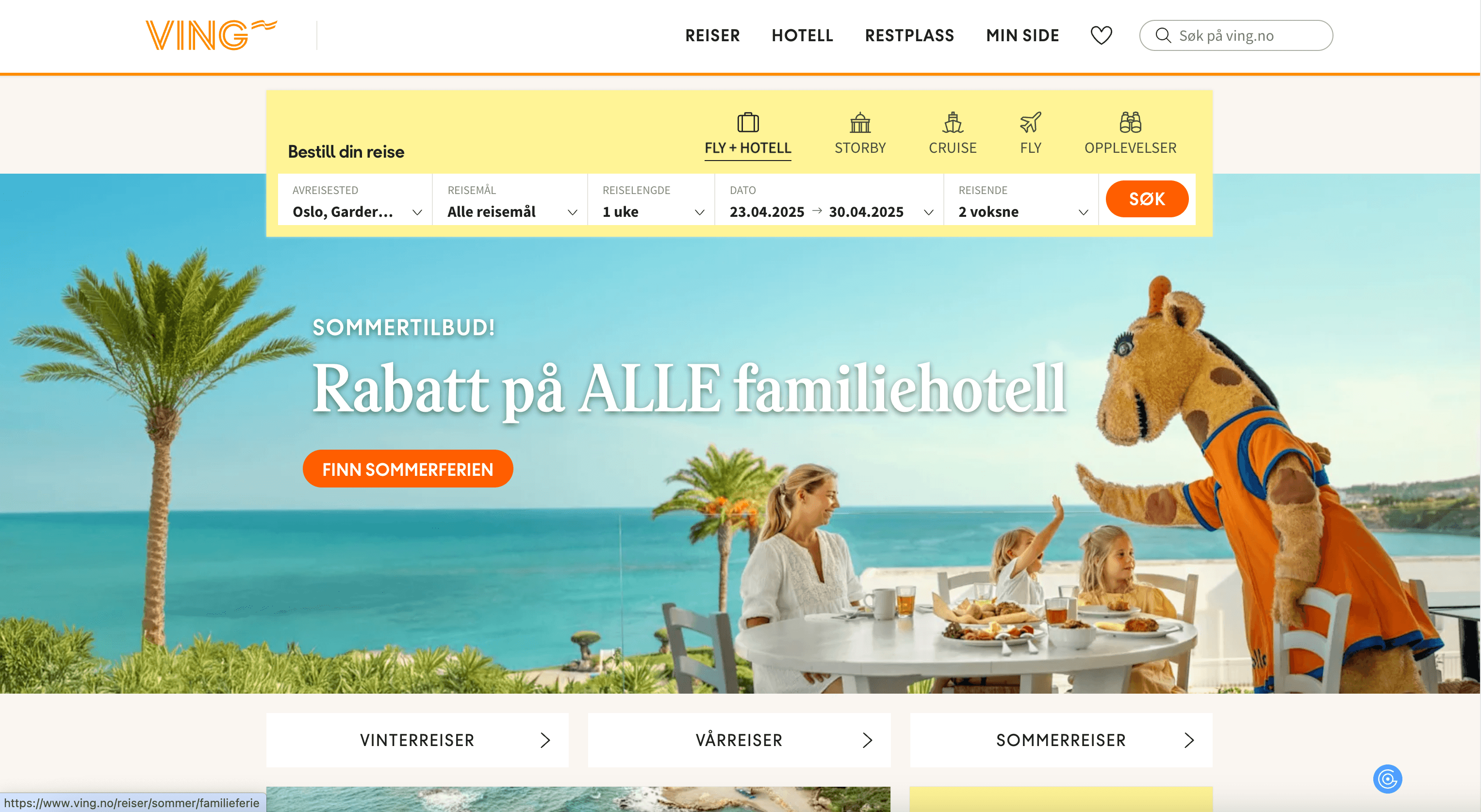 Ving.no Homepage Screenshot