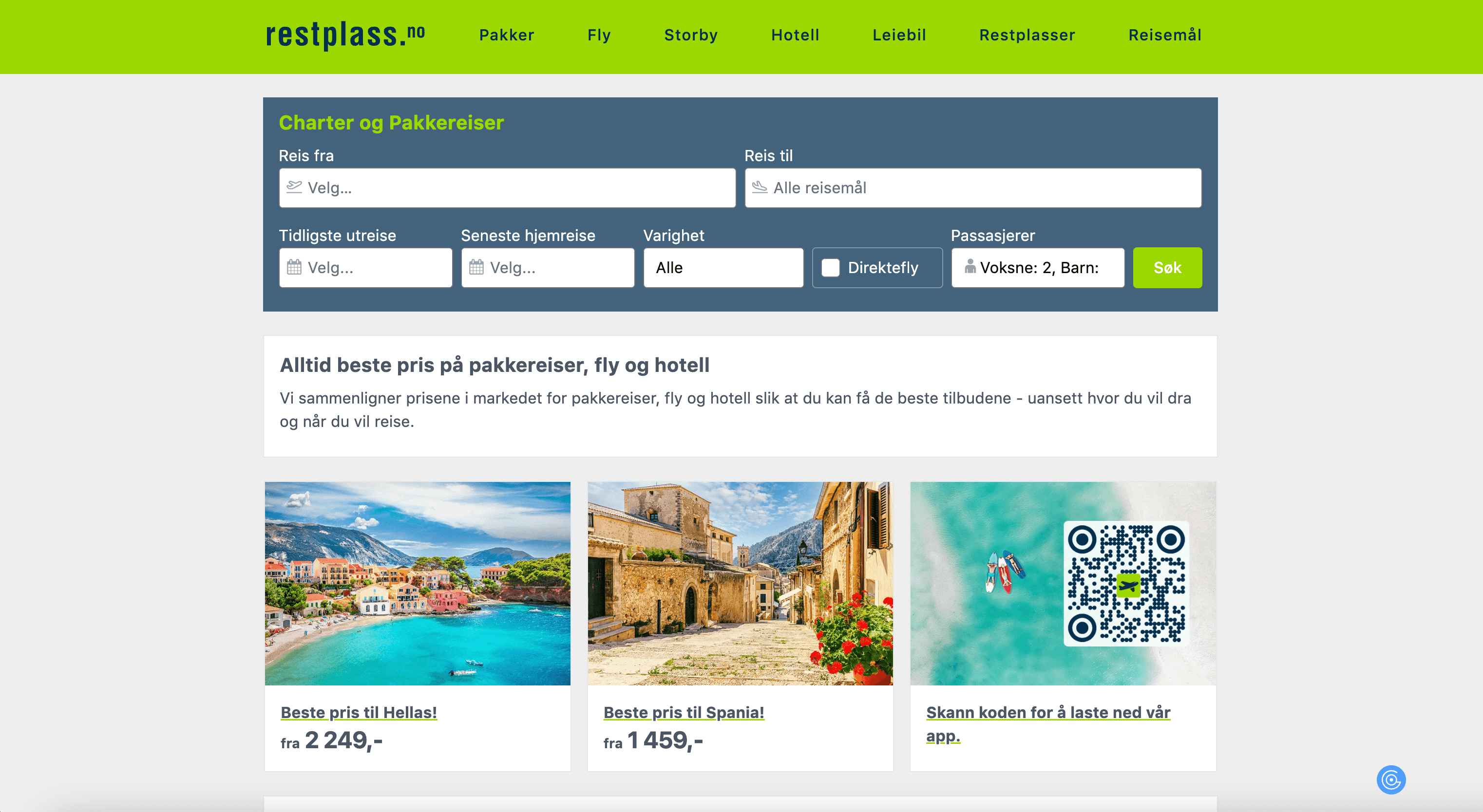 Restplass Homepage Screenshot