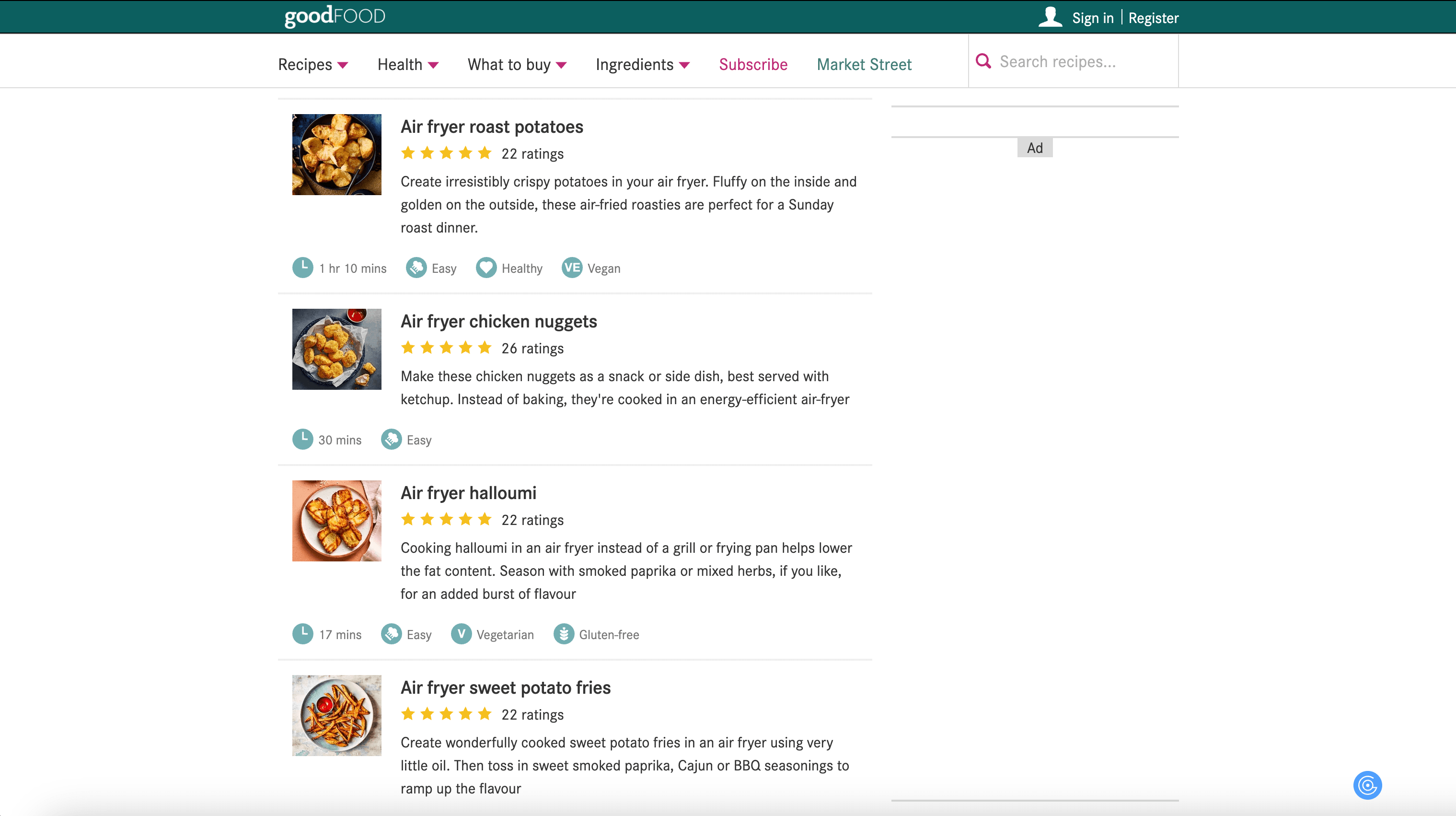 Recipe Listings Screenshot