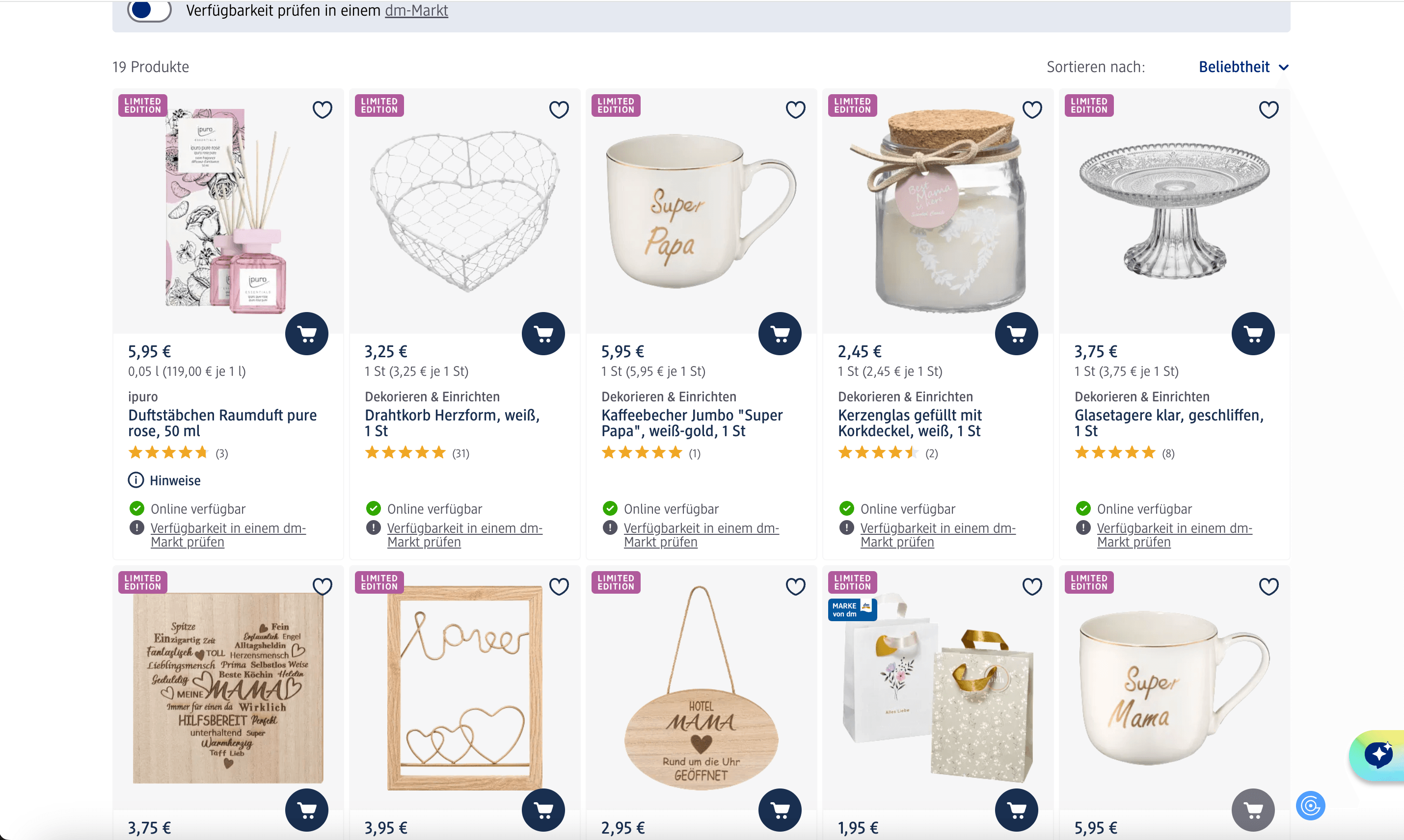 dm.de SKU Listings Screenshot