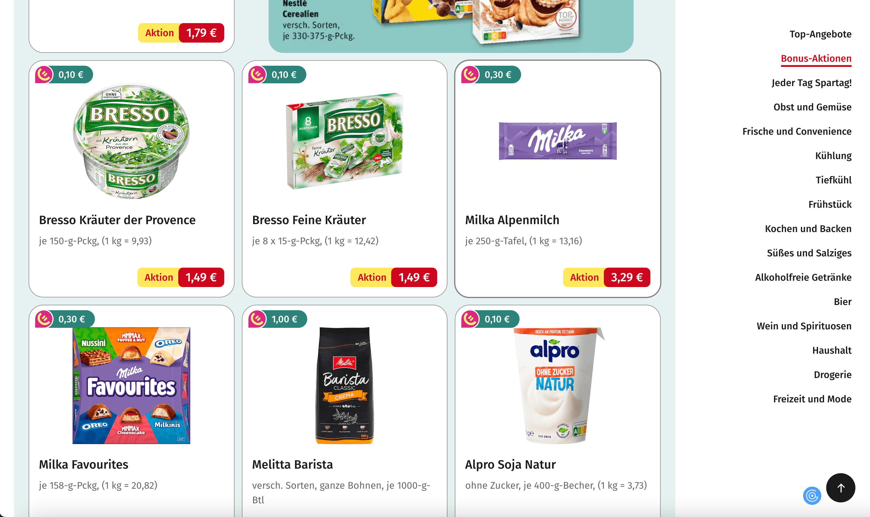 REWE SKU Listings Screenshot