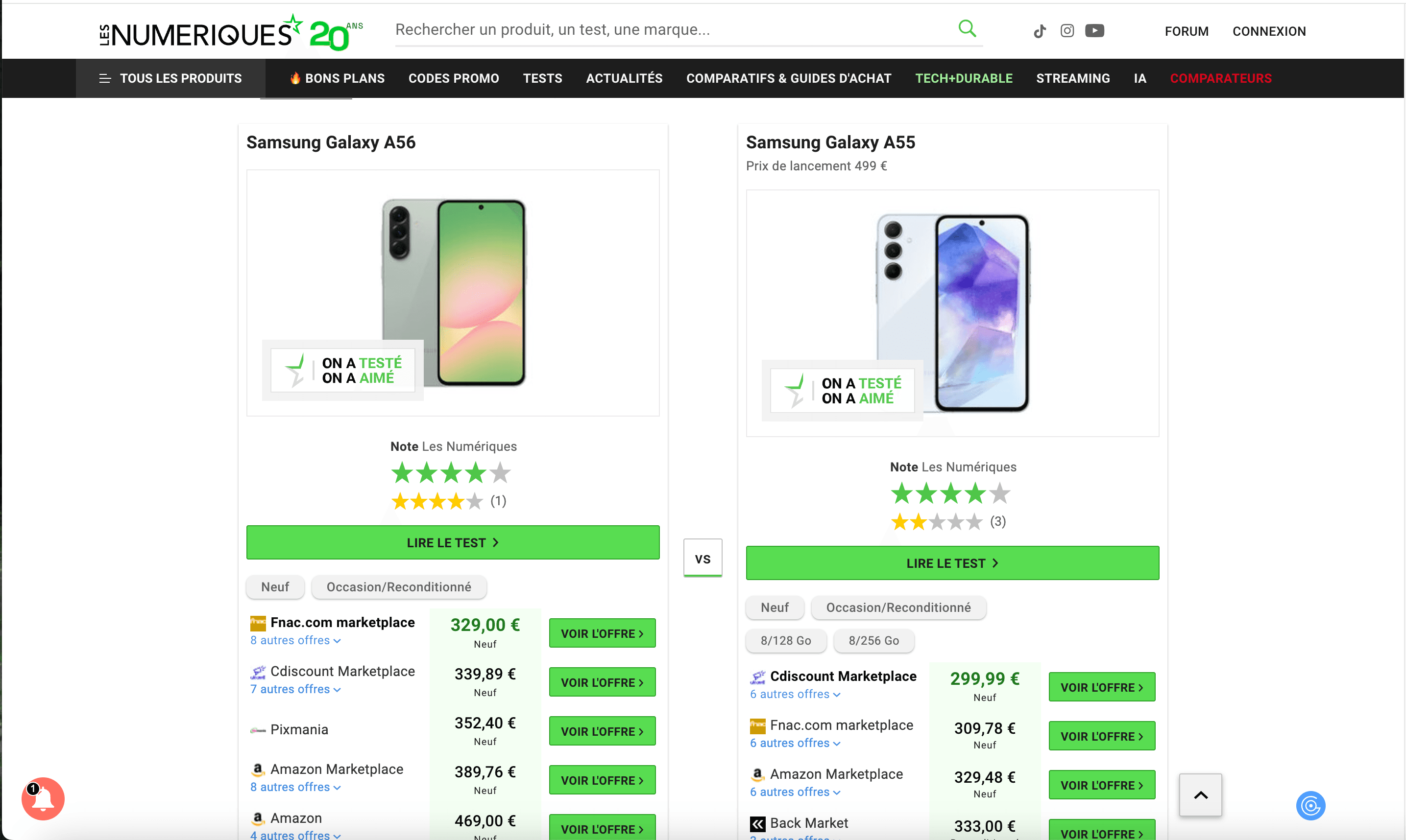 Les Numériques SKU Listings Screenshot