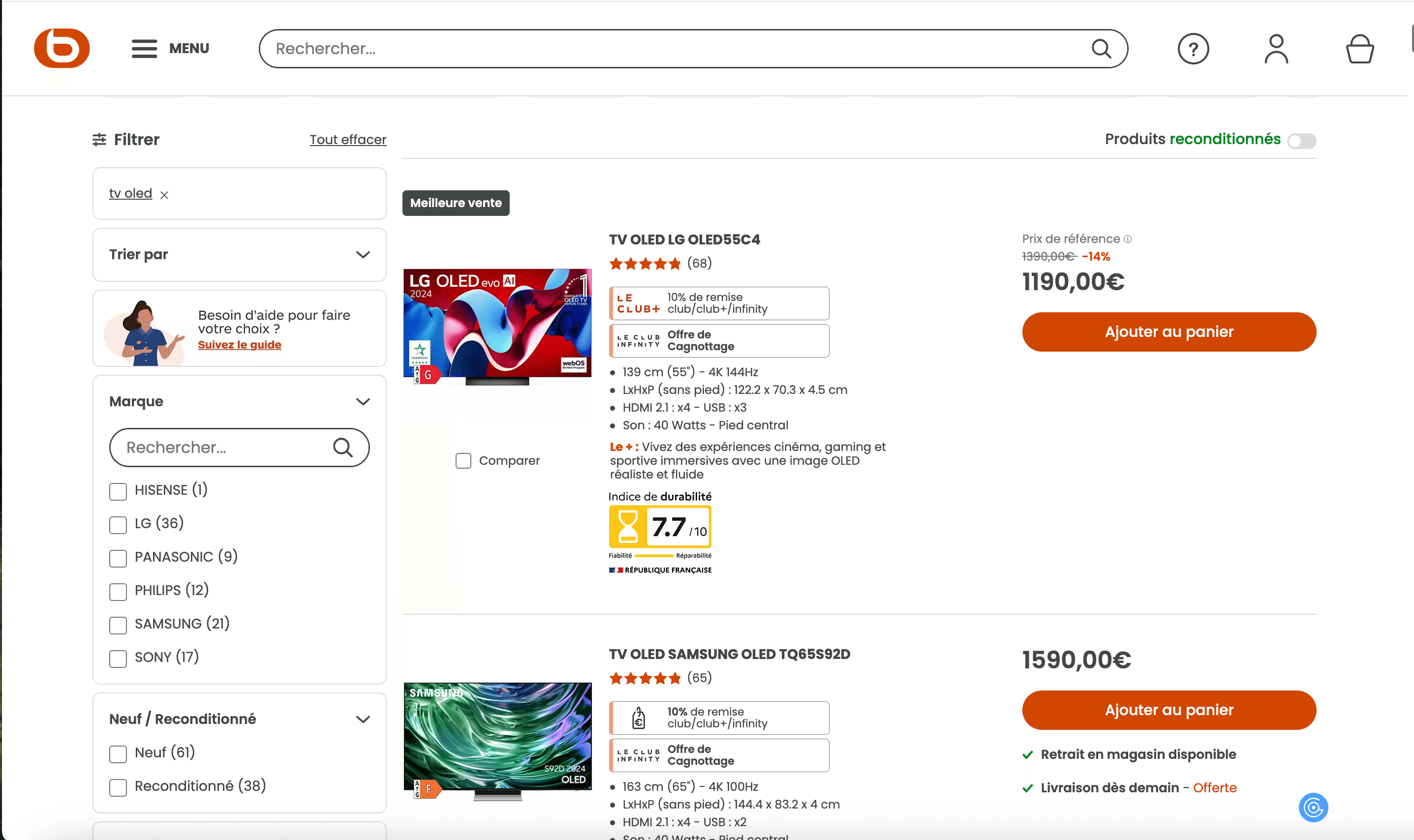 Boulanger SKU Listings Screenshot