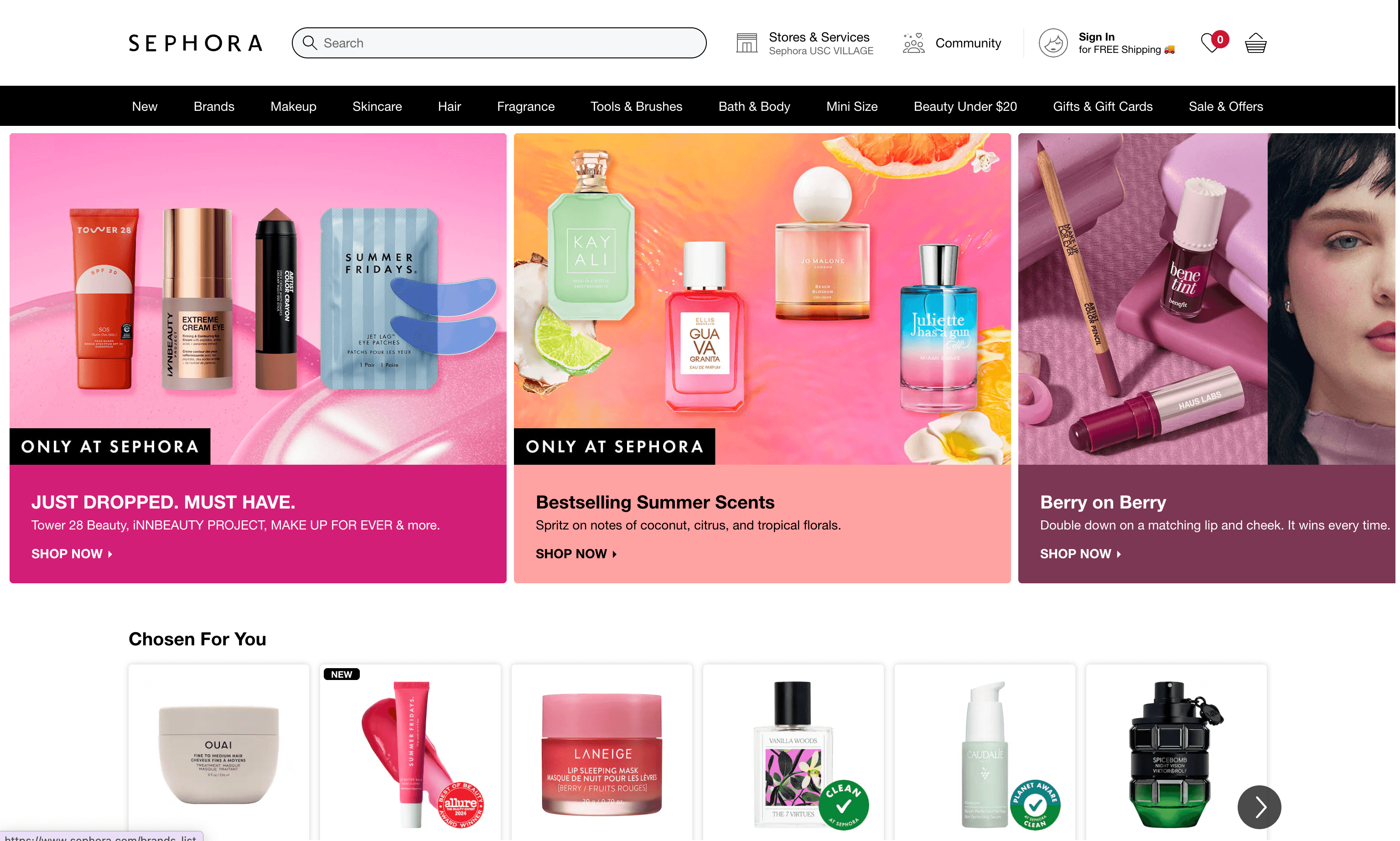 Sephora Homepage Screenshot