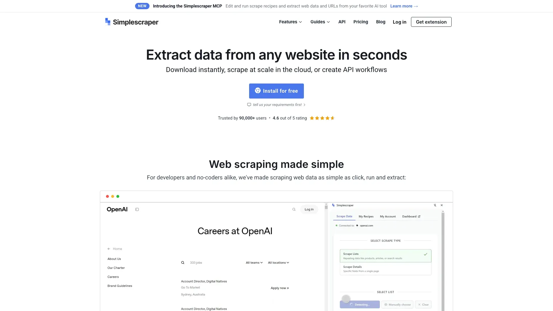 Simplescraper official website screenshot