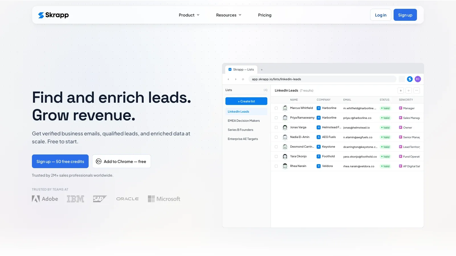 Skrapp.io official website screenshot