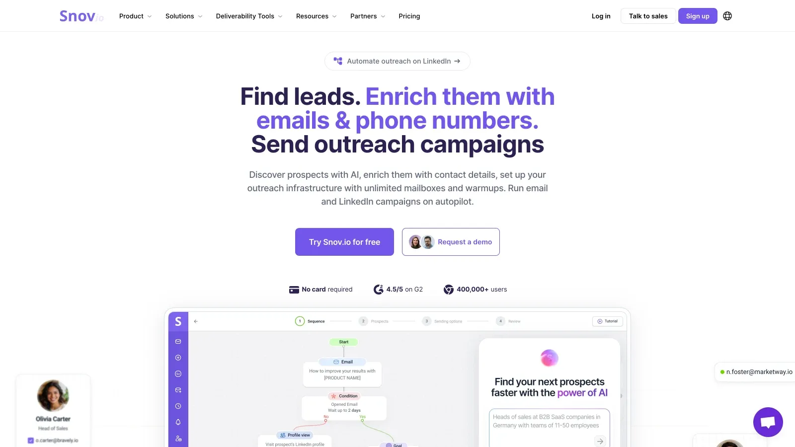 Snov.io official website screenshot