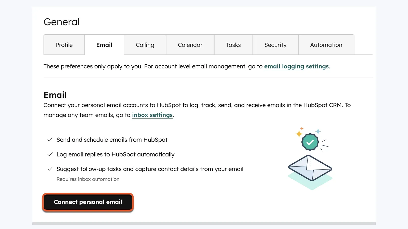 Configuración del correo personal conectado en HubSpot