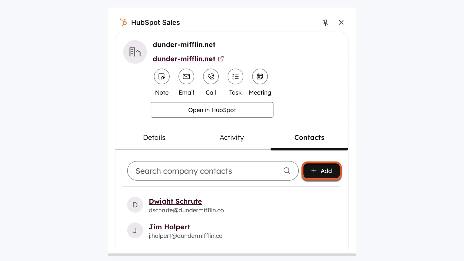 Barra lateral de contactos de HubSpot en toda la web