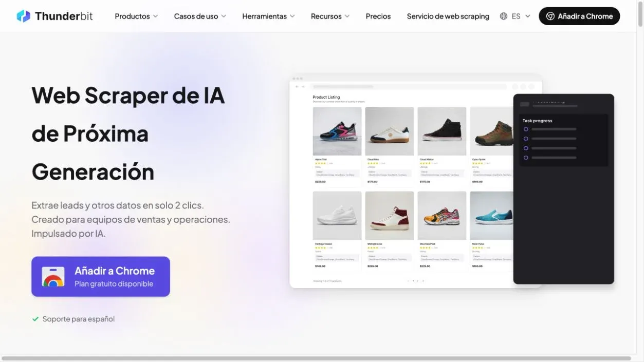 Página de producto de Thunderbit en español