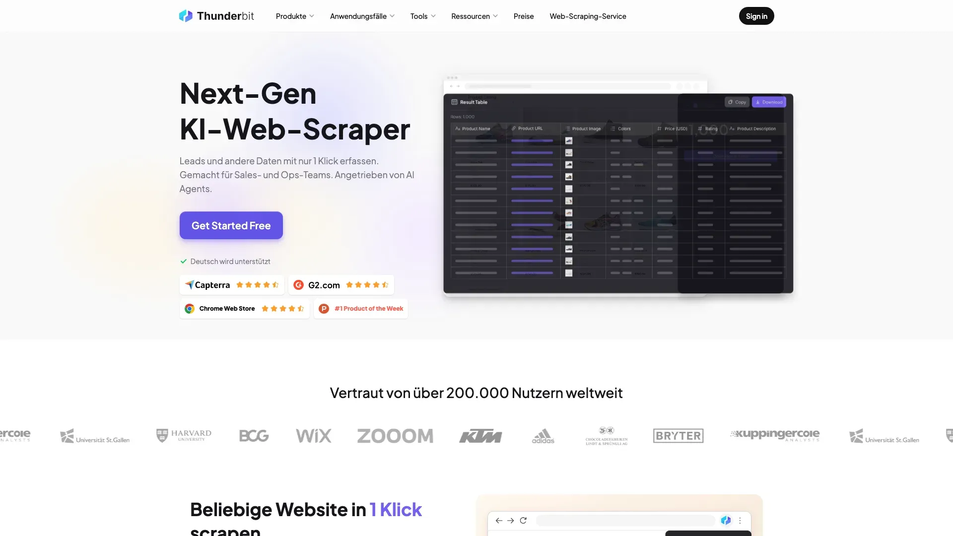 Thunderbit official website screenshot