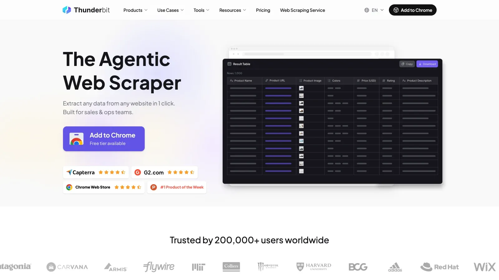 Thunderbit official website screenshot