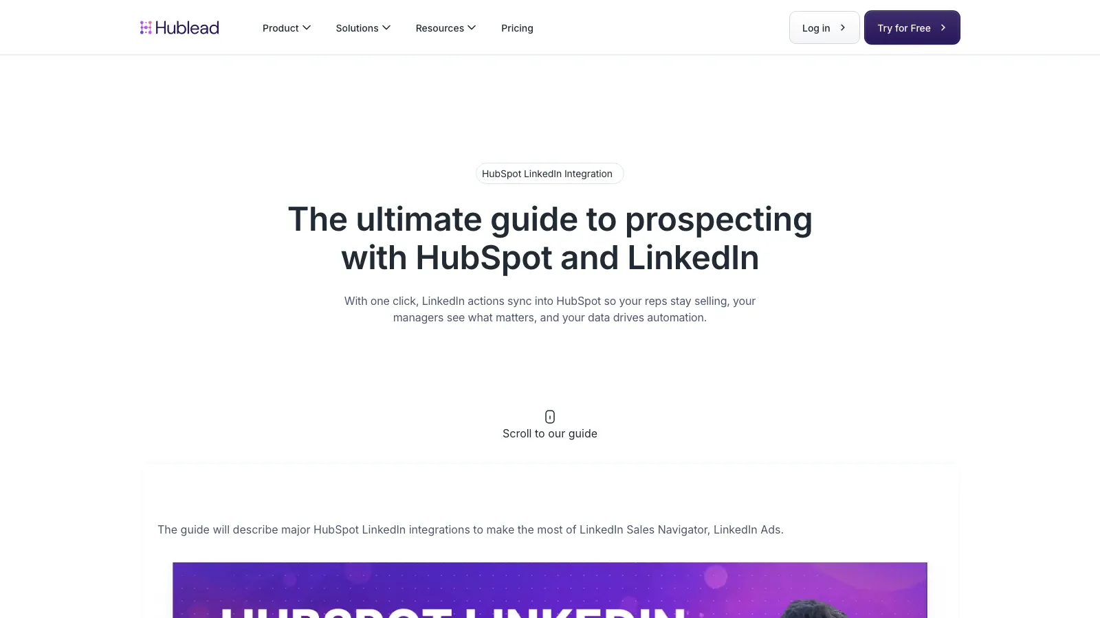 Página oficial de flujo de trabajo de Hublead con HubSpot y LinkedIn