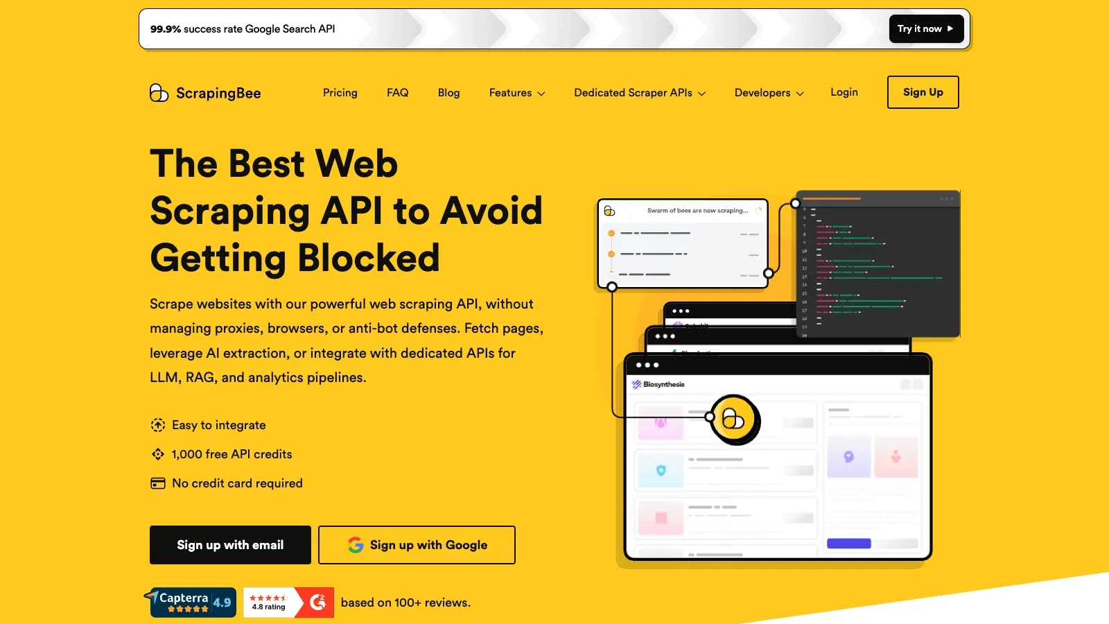 ScrapingBee official website screenshot