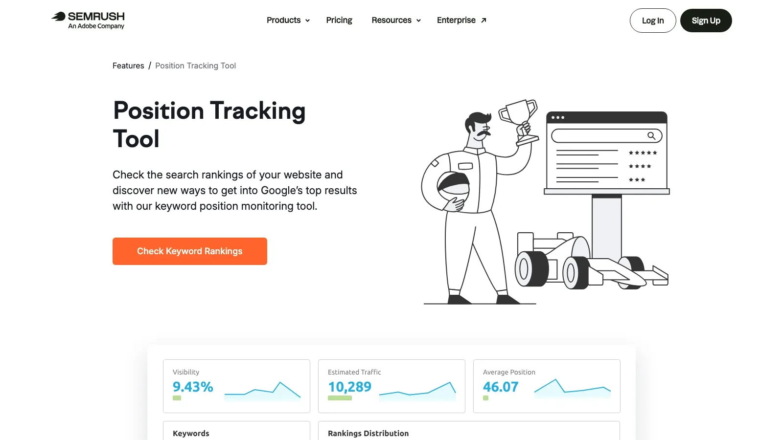 Screenshot del sito ufficiale di Semrush