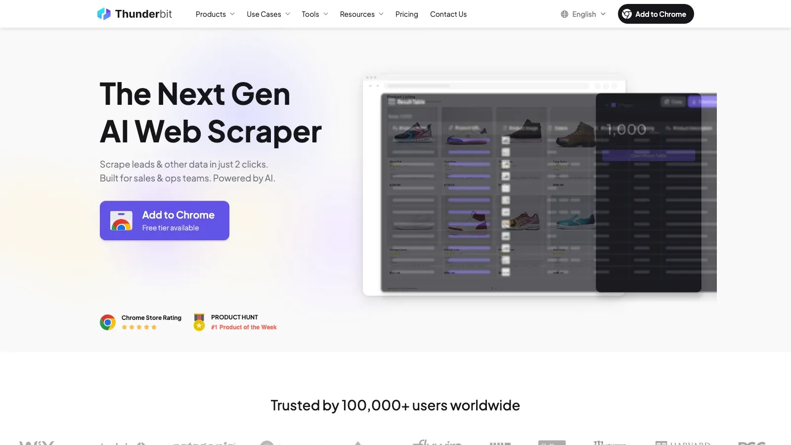 Capture d’écran du site officiel de Thunderbit