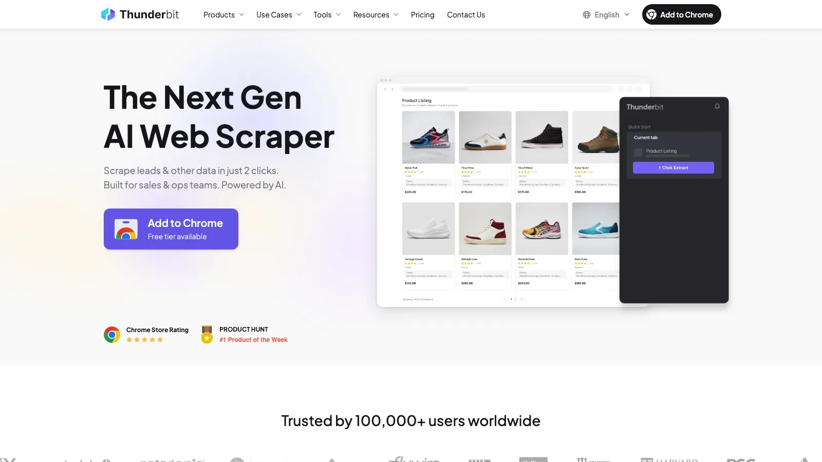 Thunderbit 공식 웹사이트 스크린샷