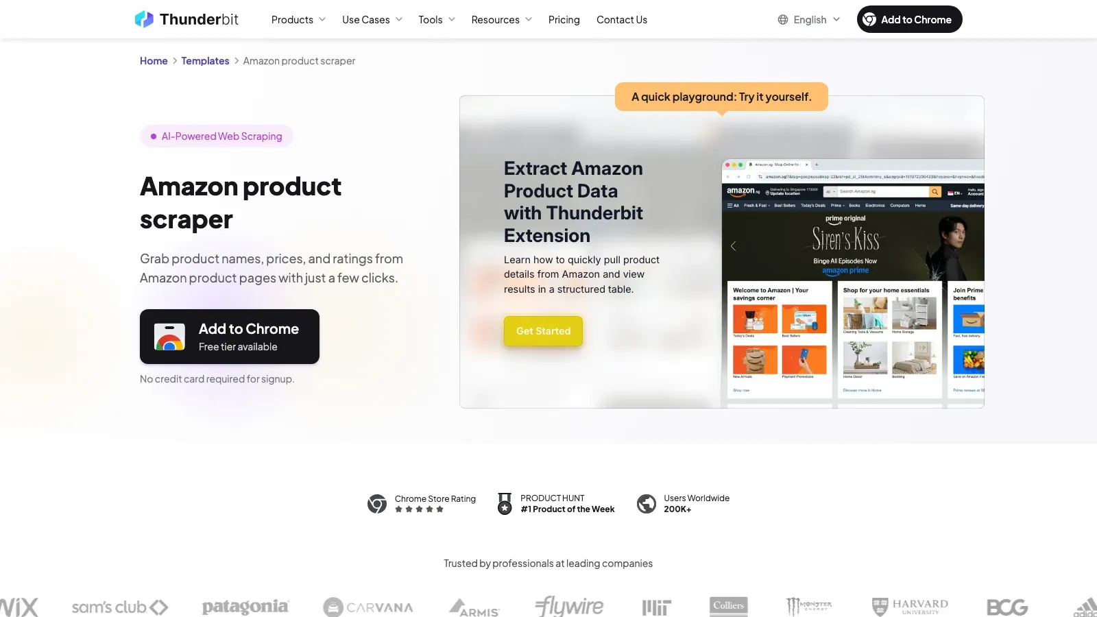 Thunderbit official website screenshot